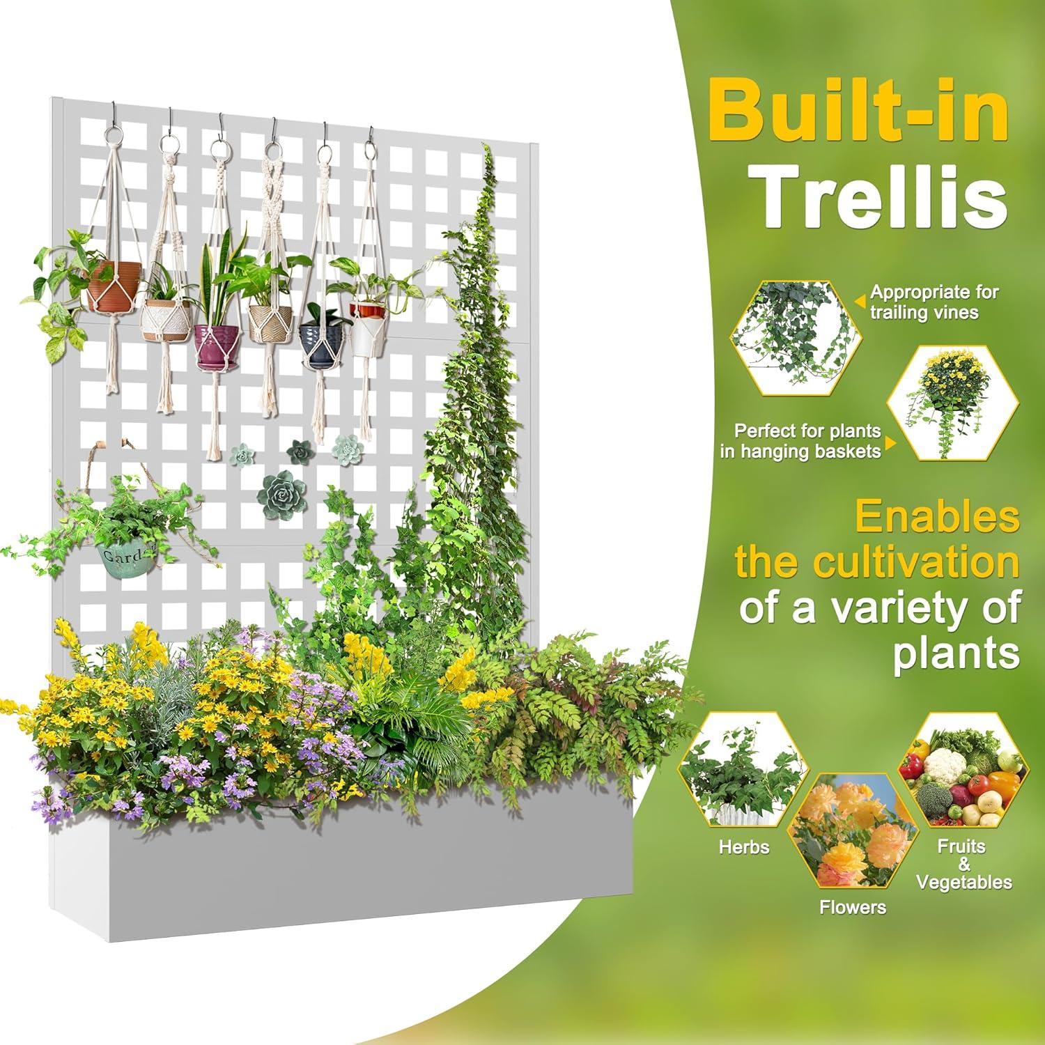 Latitude Run® Metal Planter Box with Trellis, Outdoor Raised Garden Bed with Privacy Screen
