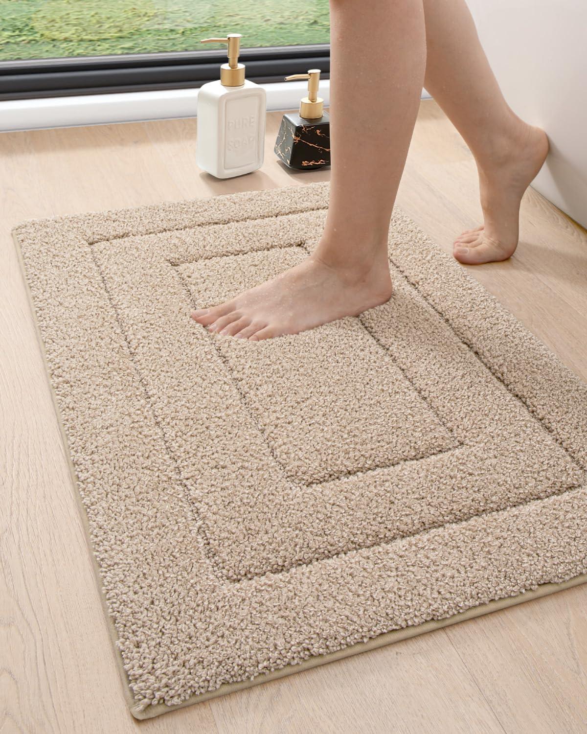 Smiry Microfiber Bathroom Rugs, 16"x24" Soft and Absorbent Bath Rugs, Non-Slip Machine Wash bath mats, Beige