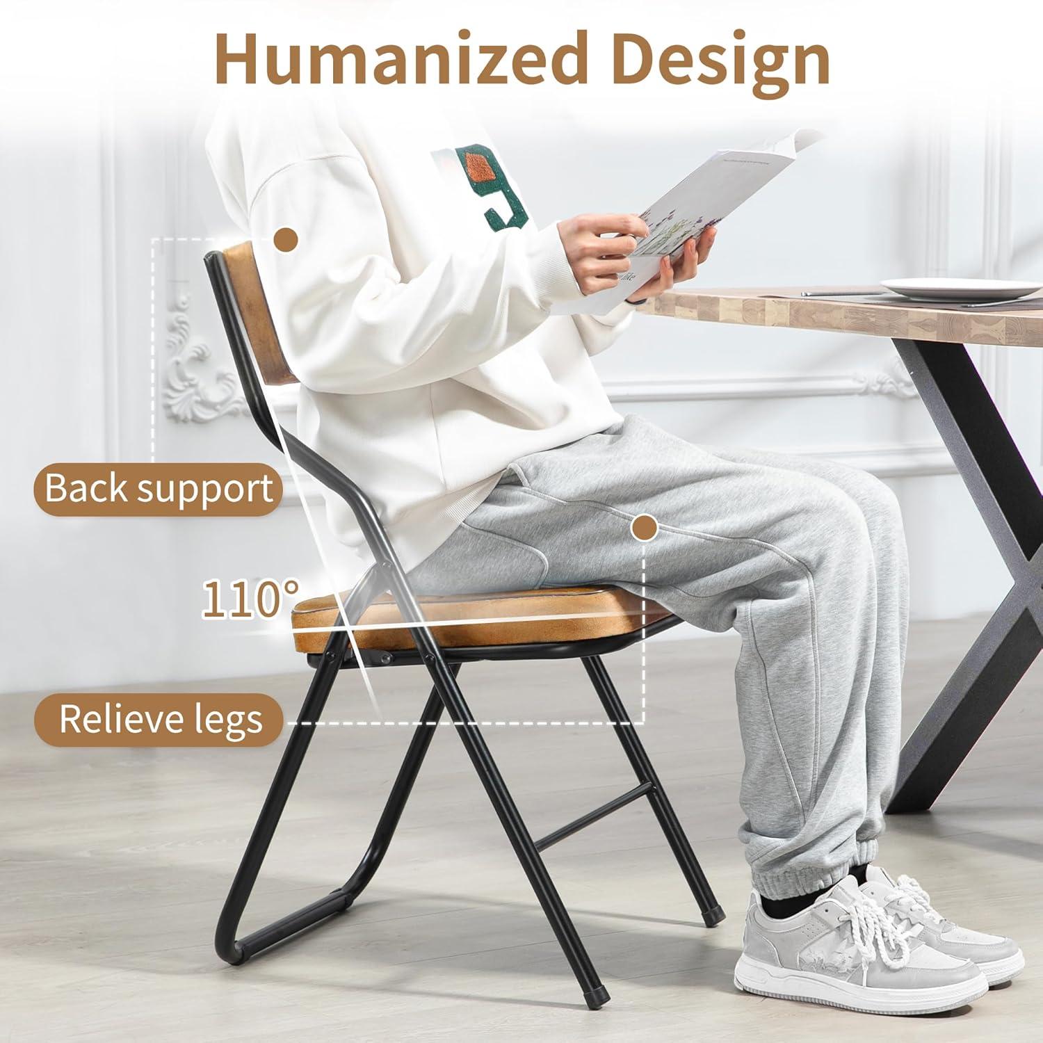 HOMEFUN Padded Folding Chairs 4 Pack - Foldable Dining Chair with Cushion, Portable and Assembled Extra Seat for Guests Kitchen Office Wedding Party Brown