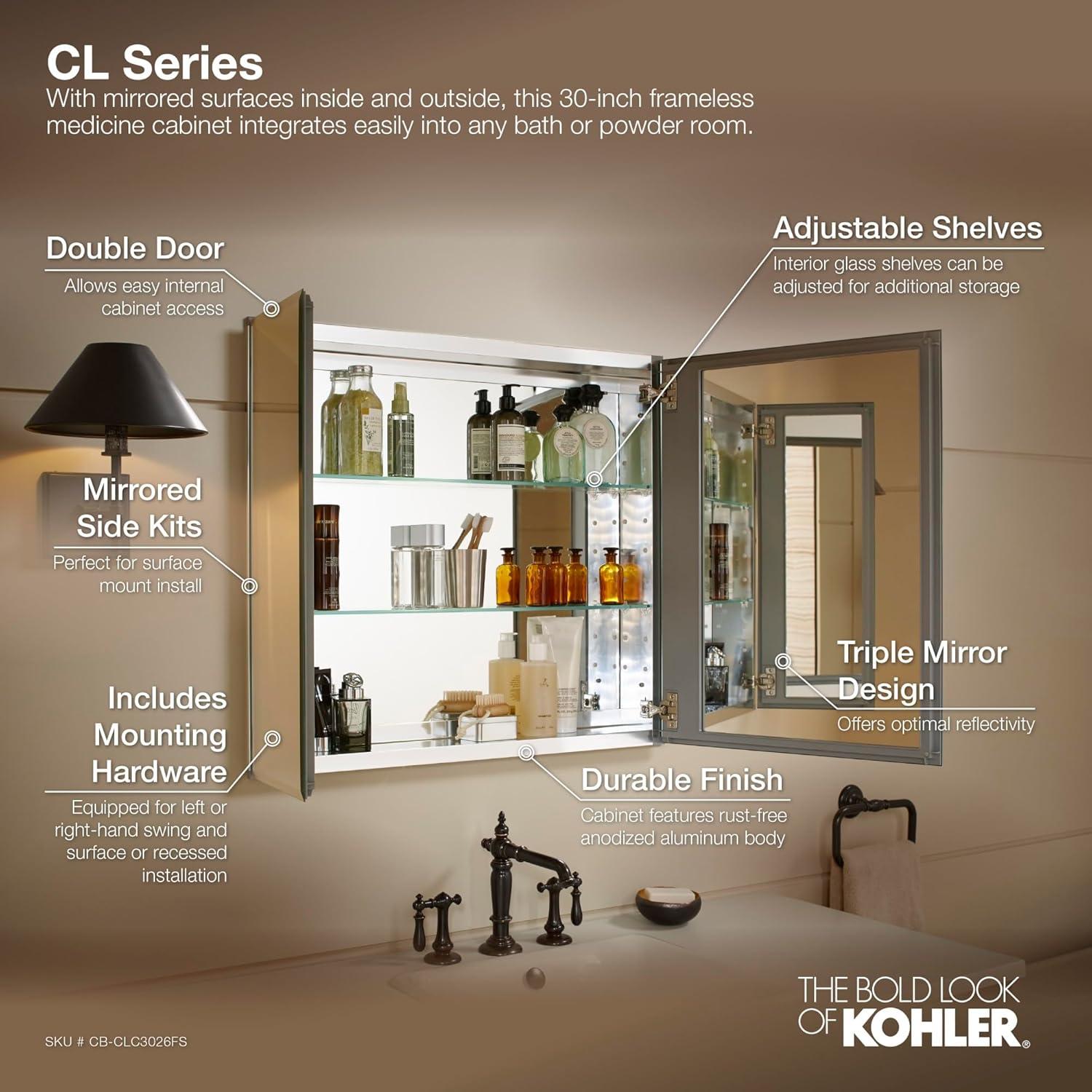 CLC Aluminum Two-Door Medicine Cabinet With Mirrored Doors, Beveled Edges