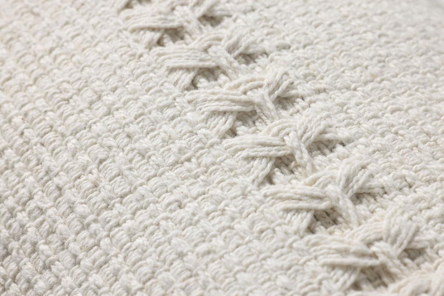 White Cotton Lumbar Pillow with Textured Stripe, 12'' x 27''