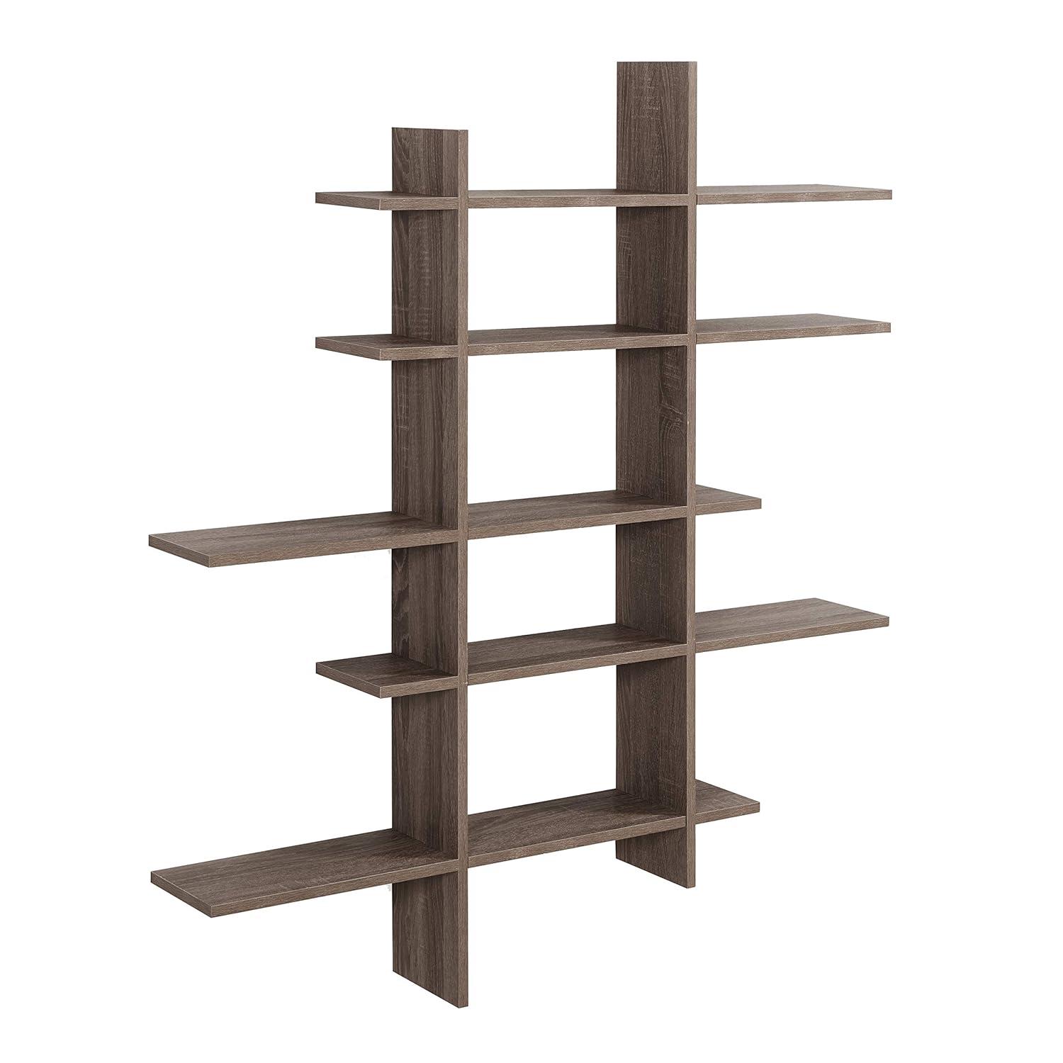 Danya B. 51" x 45" Five Level Asymmetric Shelf Brown: Modular Laminated MDF, Wall Organizer with Mounting Hardware