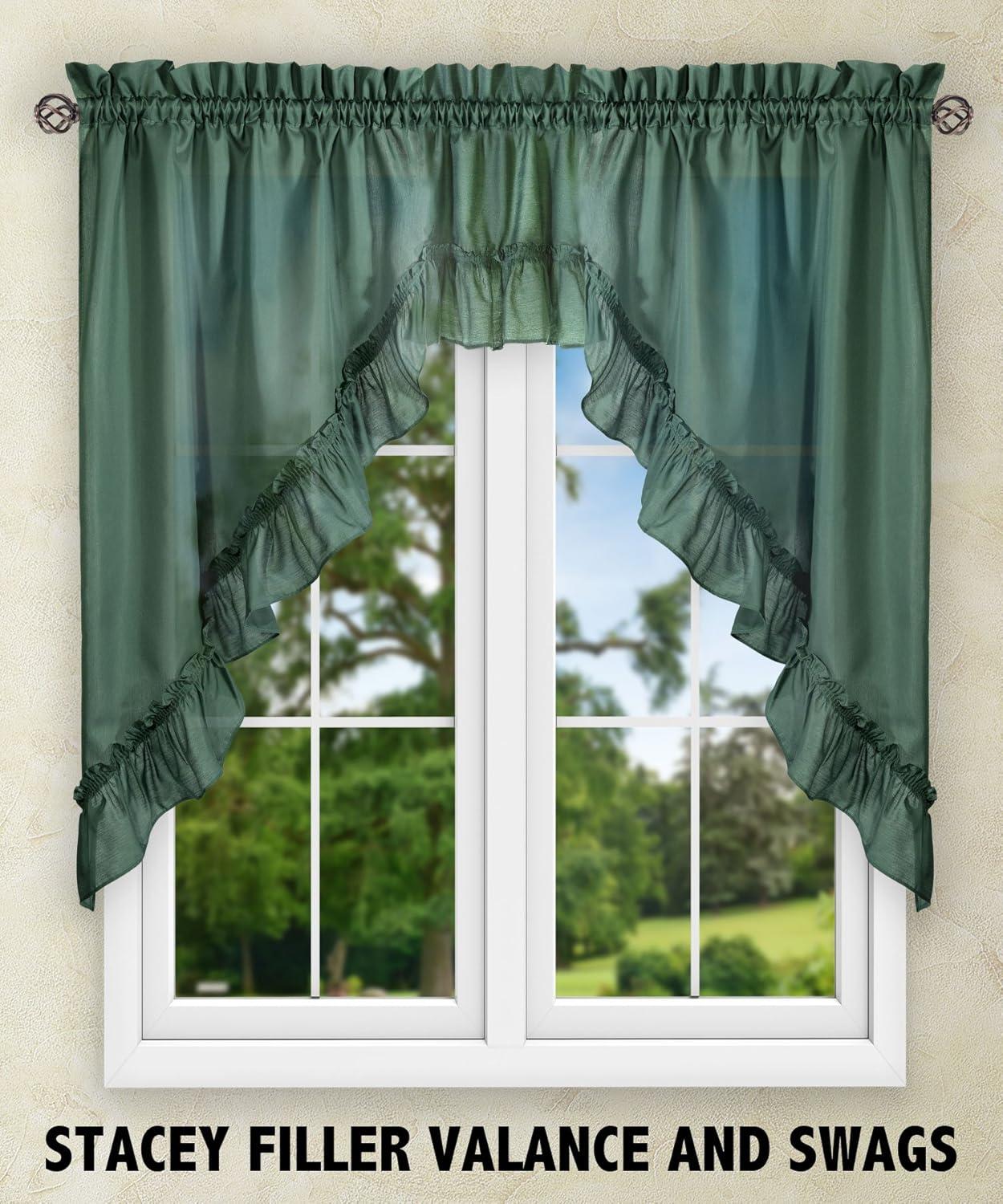 Ellis Stacey 1.5" Rod Pocket High Quality Fabric Solid Color Window Ruffled Swag 60"x38" Sage