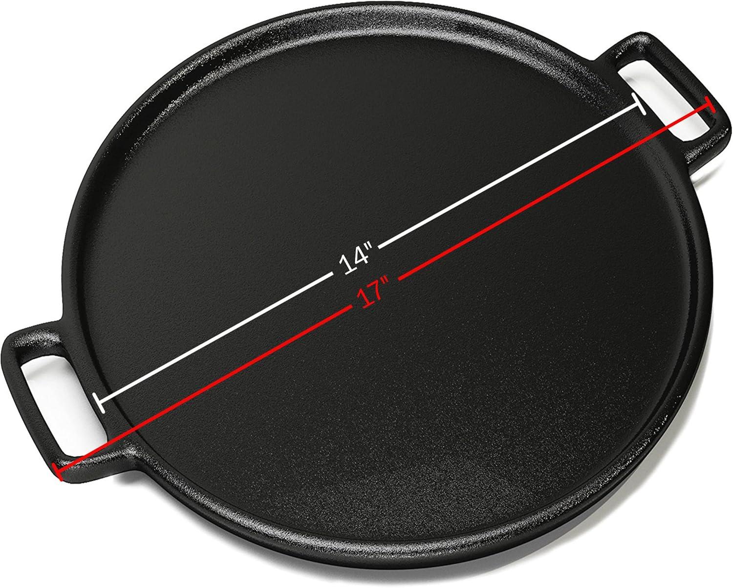 Home-Complete 14-Inch Cast Iron Pizza Pan for Oven, Stovetop, or Grill Use