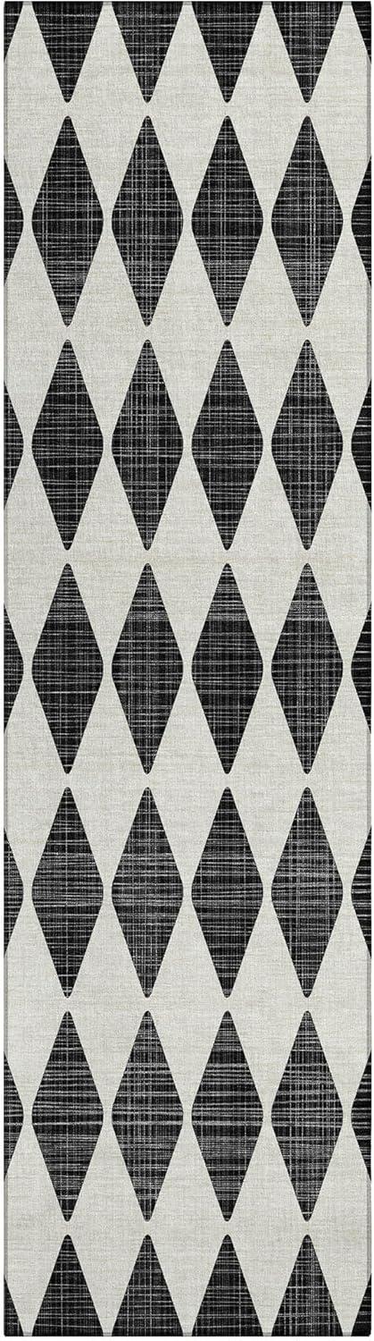 Black and White Synthetic Flat Woven Reversible Runner Rug