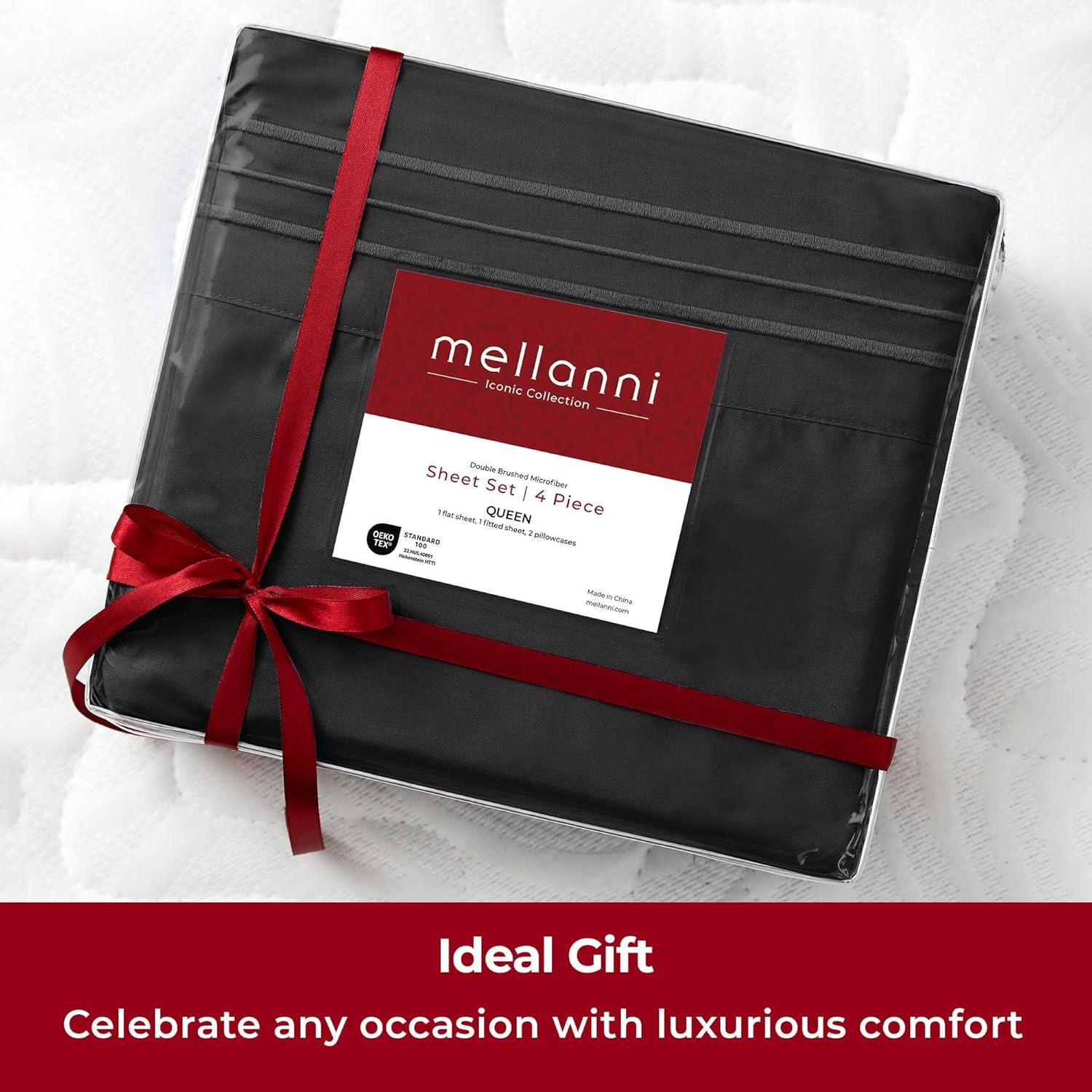 Mellanni Iconic Sheet Set Brushed Microfiber, Extra Deep Pocket, 4 Piece Queen, Black