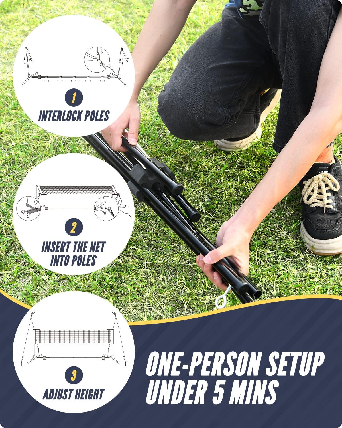 17FT Badminton Volleyball Combo Net Set for Backyard, 5.1ft-7.4ft Adjustable Heigh Portable Sports Net with Poles, 4 Badminton Rackets, 3 Shuttlecocks and Volleyball for Driveway Game