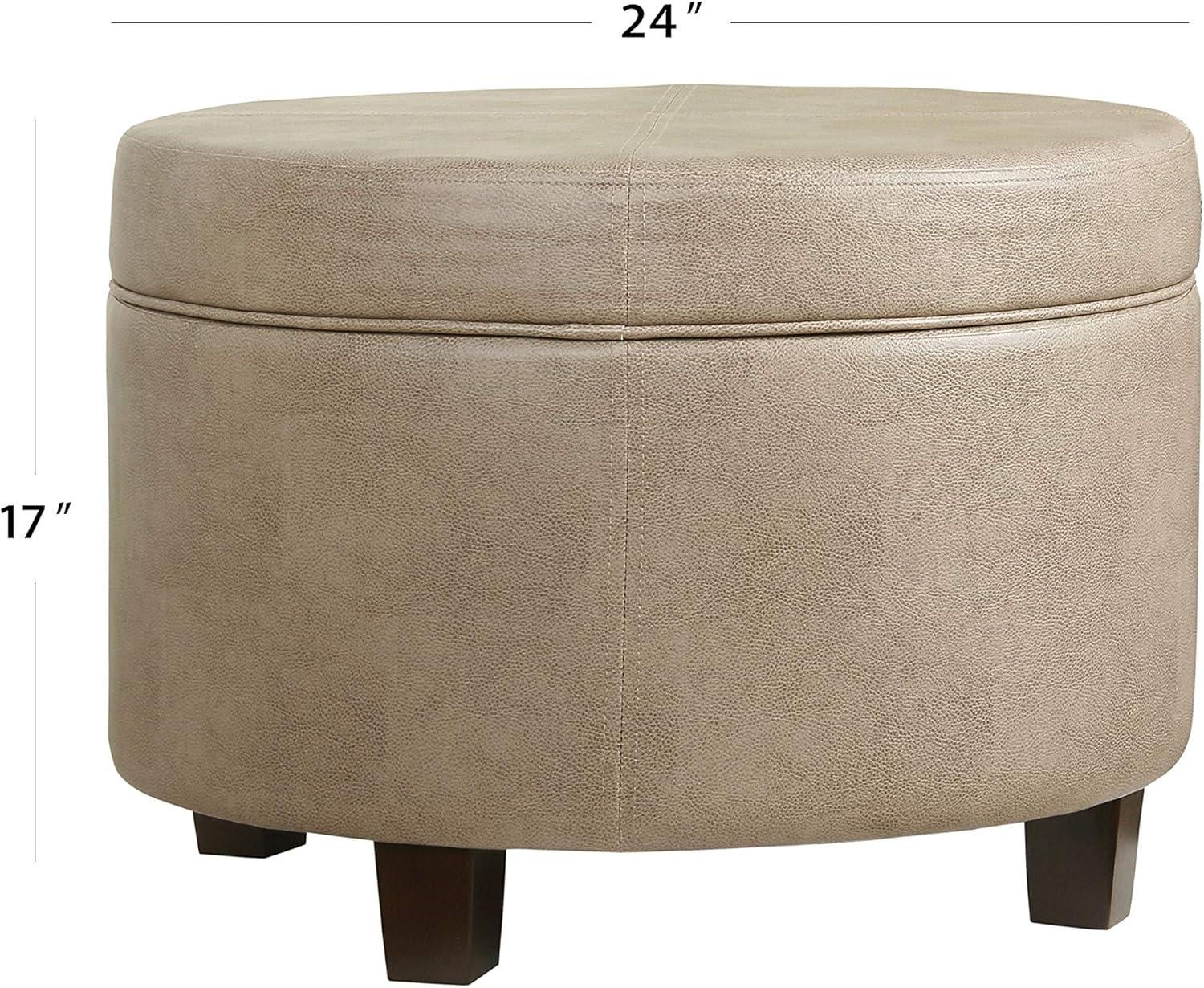 Round Faux Leather Ottoman Taupe - HomePop