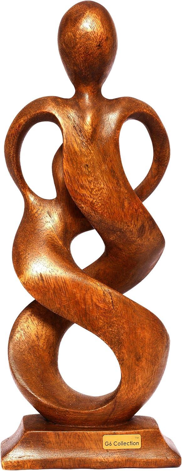 12" Wooden Handmade Abstract Sculpture Statue Handcrafted "Entwined Spirits" Gift Art Decorative Home Decor Figurine Accent Decoration Hand Carved