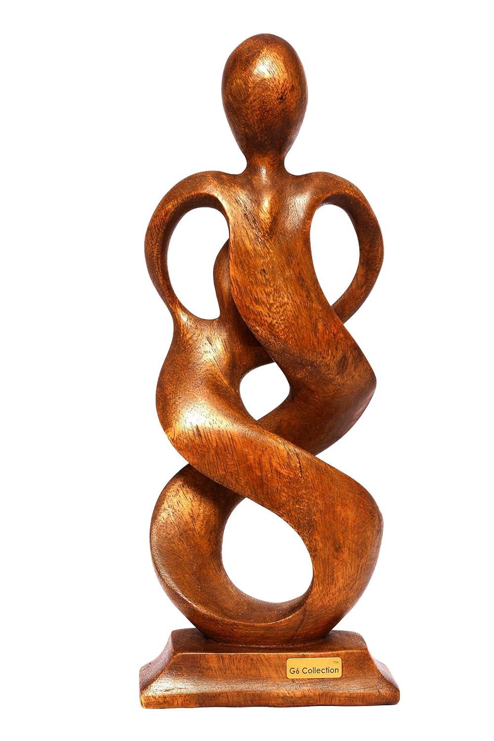12" Wooden Handmade Abstract Sculpture Statue Handcrafted "Entwined Spirits" Gift Art Decorative Home Decor Figurine Accent Decoration Hand Carved