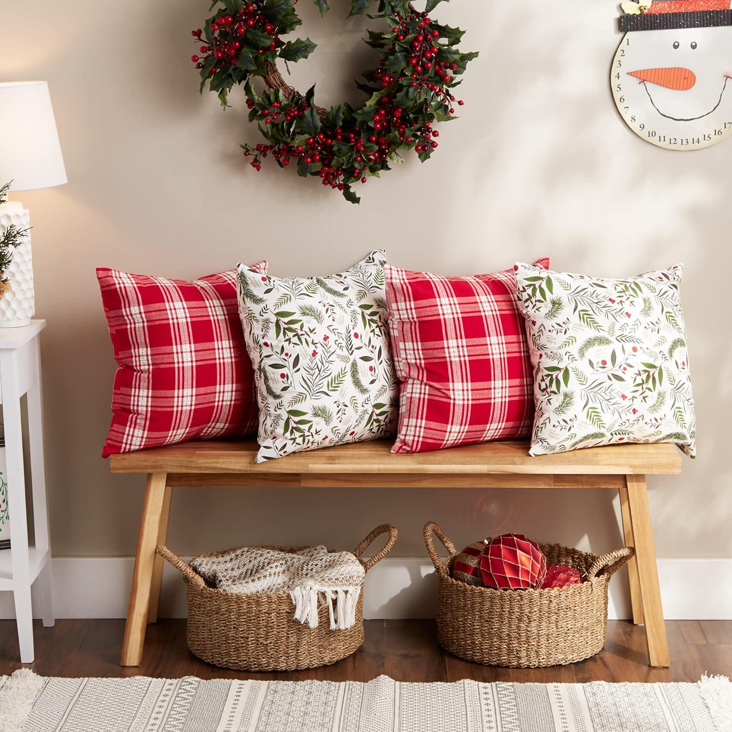 Holiday Sprig & Plaid Cotton Euro Pillow Cover Set