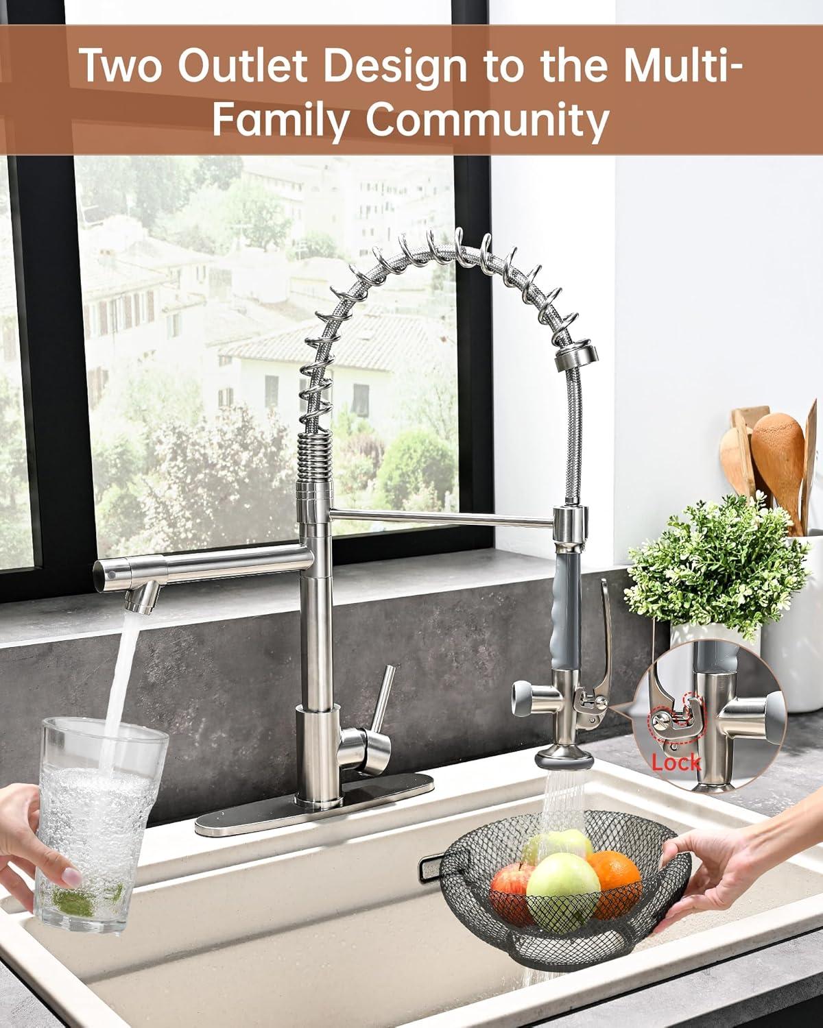 Fapully Brushed Nickel Single Handle Deck-mount Pull-down Kitchen Faucet with Sprayer