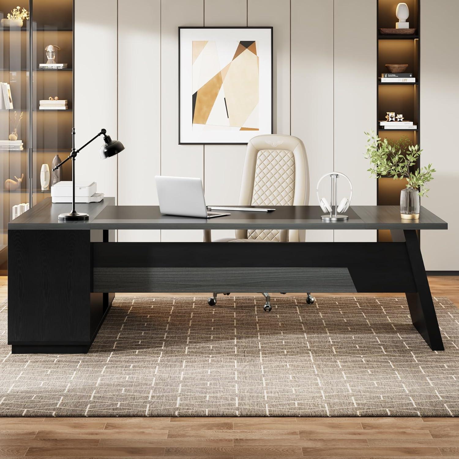 Tribesigns 78-Inch L-Shaped Executive Desk, Large Office Desk with Drawers and Lateral File Cabinet, Modern Computer Desk for Home Office, Gray & Black