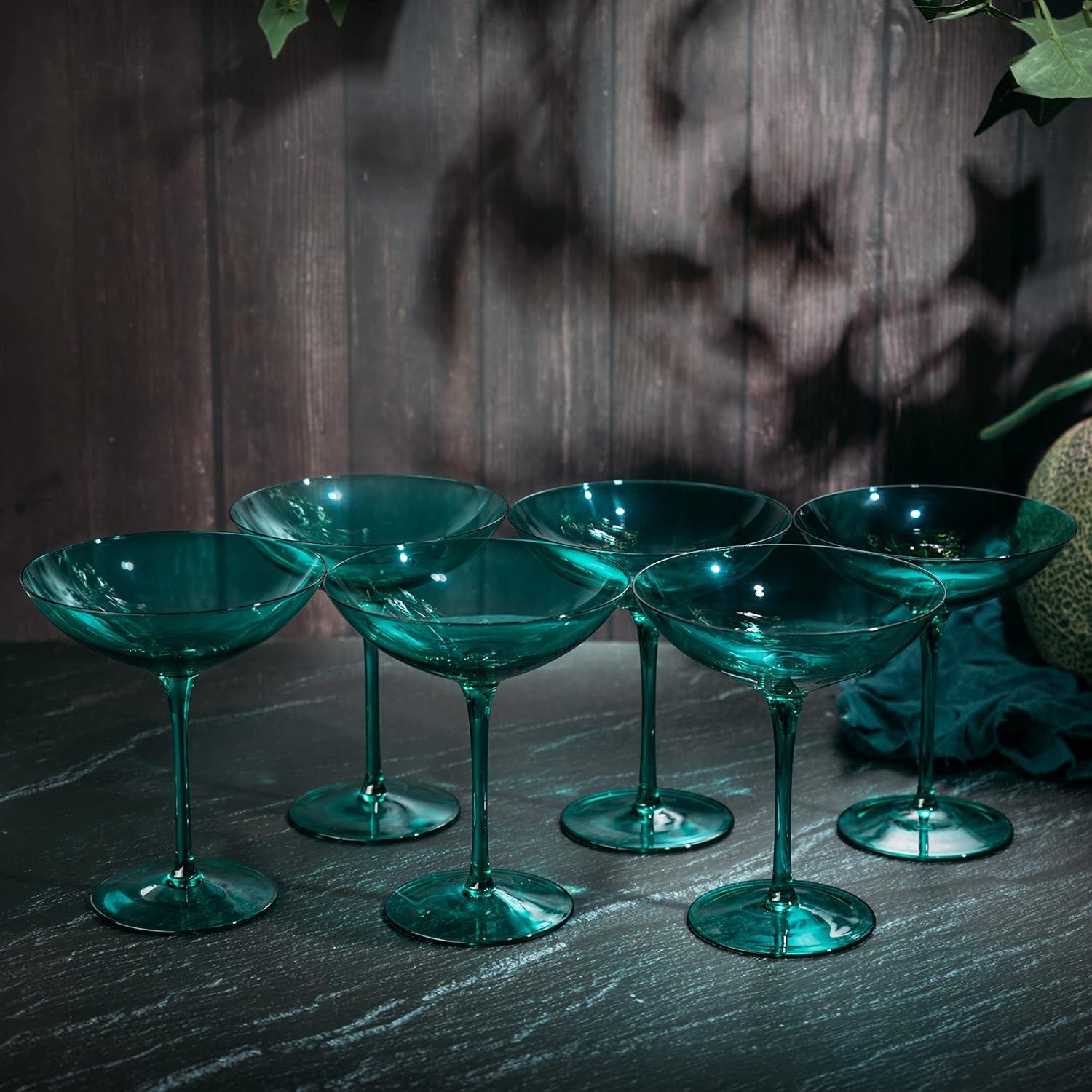 The Wine Savant Teal Colored Champagne & Cocktail Glasses, Beautiful Addition to Home Bar with a Unique Style & Decor - 6 pk