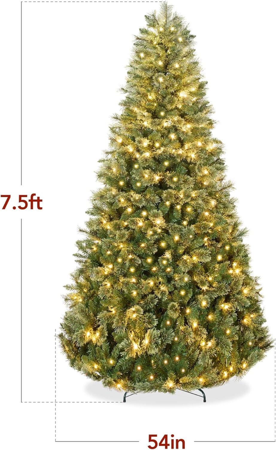 Best Choice Products 7.5ft Pre-Lit Cashmere Christmas Tree Holiday Decor w/ Cordless Connection, 2-in-1 LED Lights