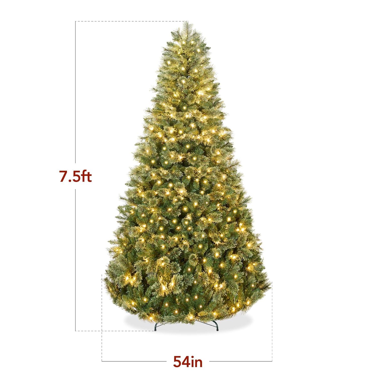 Best Choice Products 7.5ft Pre-Lit Cashmere Christmas Tree Holiday Decor w/ Cordless Connection, 2-in-1 LED Lights