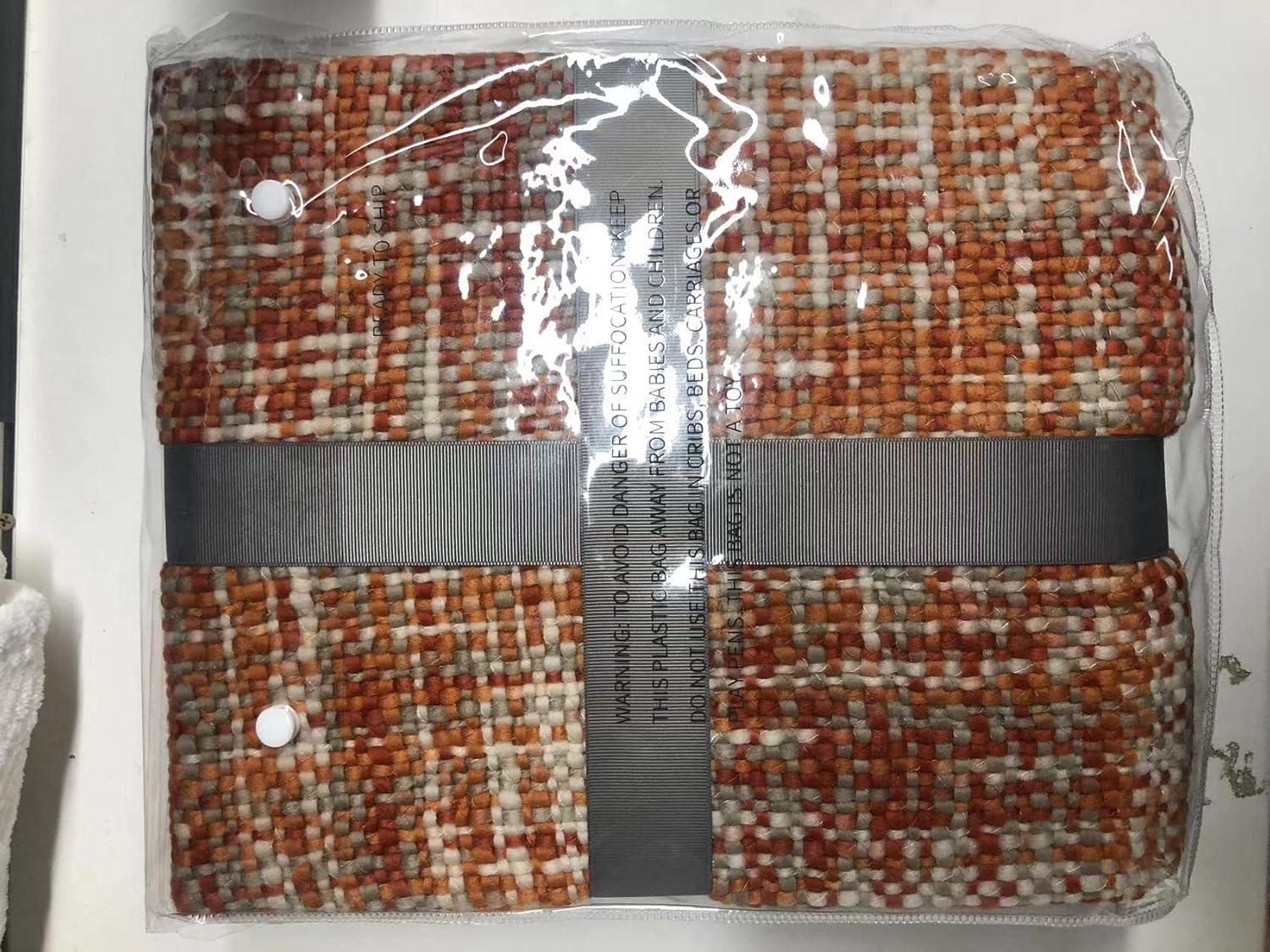 Brick Red Knitted Acrylic Throw Blanket with Fringes, 50"x60"