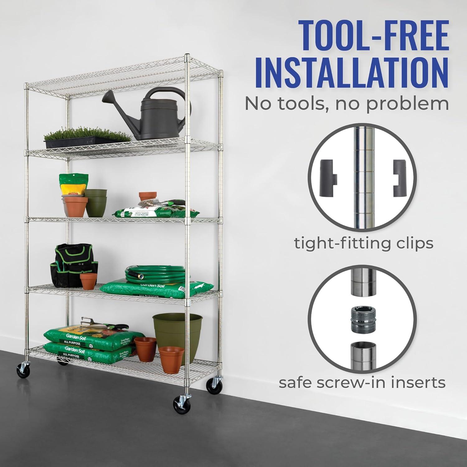 Zinc Finish 5-Tier Heavy-Duty Wire Shelving Unit, 18"x48"x72"