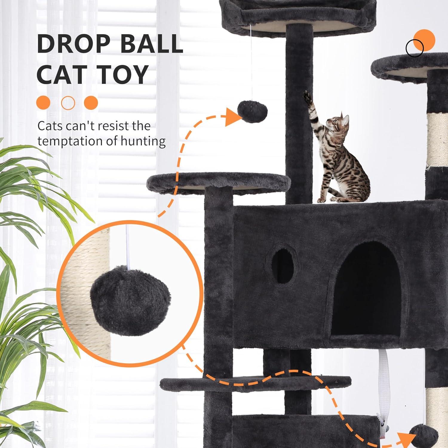 FDW 70in Cat Tree Tower for Indoor Cats,Munlti-Level Cat Furiture Activity Center with Cat Scratching Posts for Kittens Pet Play House,Dark Gray