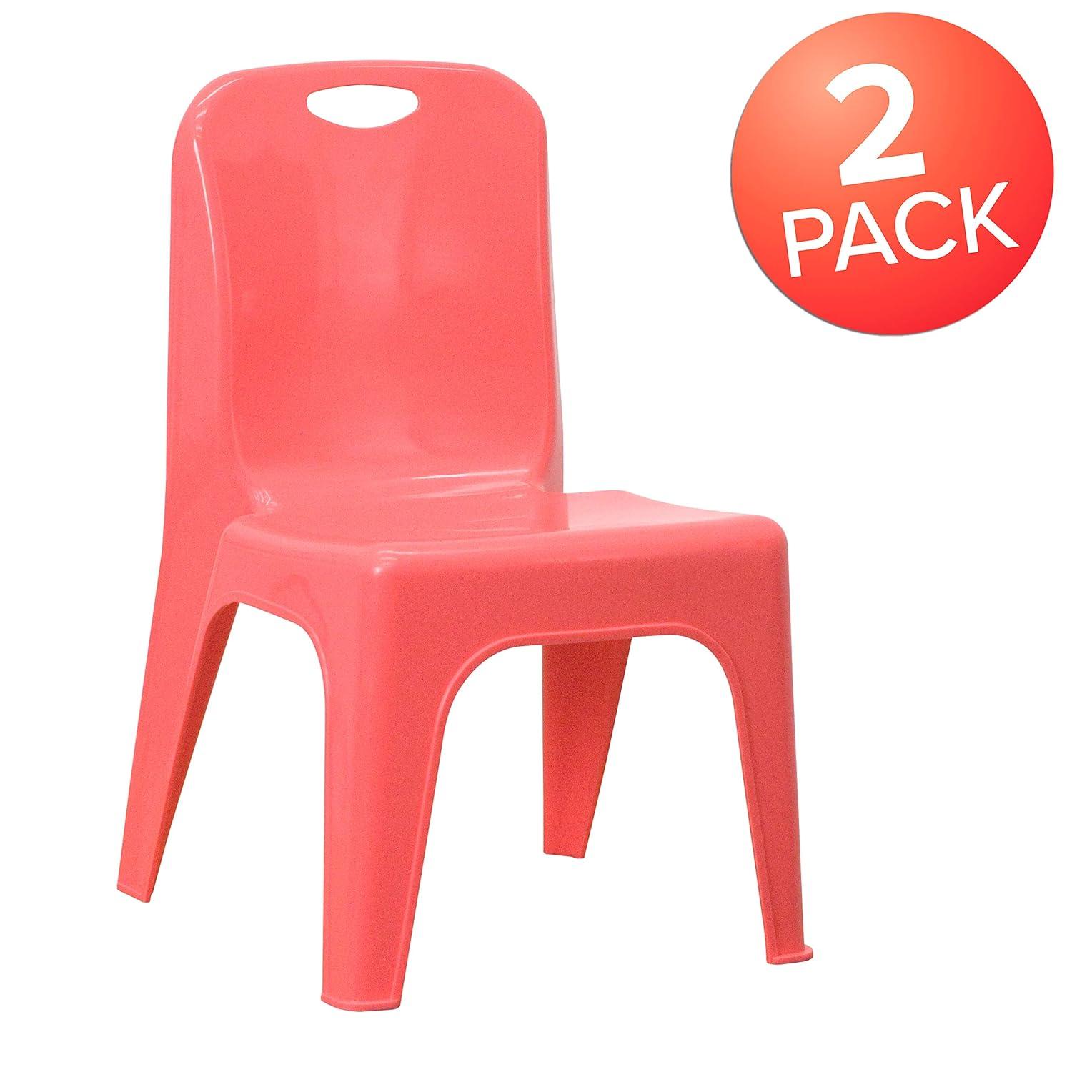 Flash Furniture 2 Pack Red Plastic Stackable School Chair with Carrying Handle and 11" Seat Height
