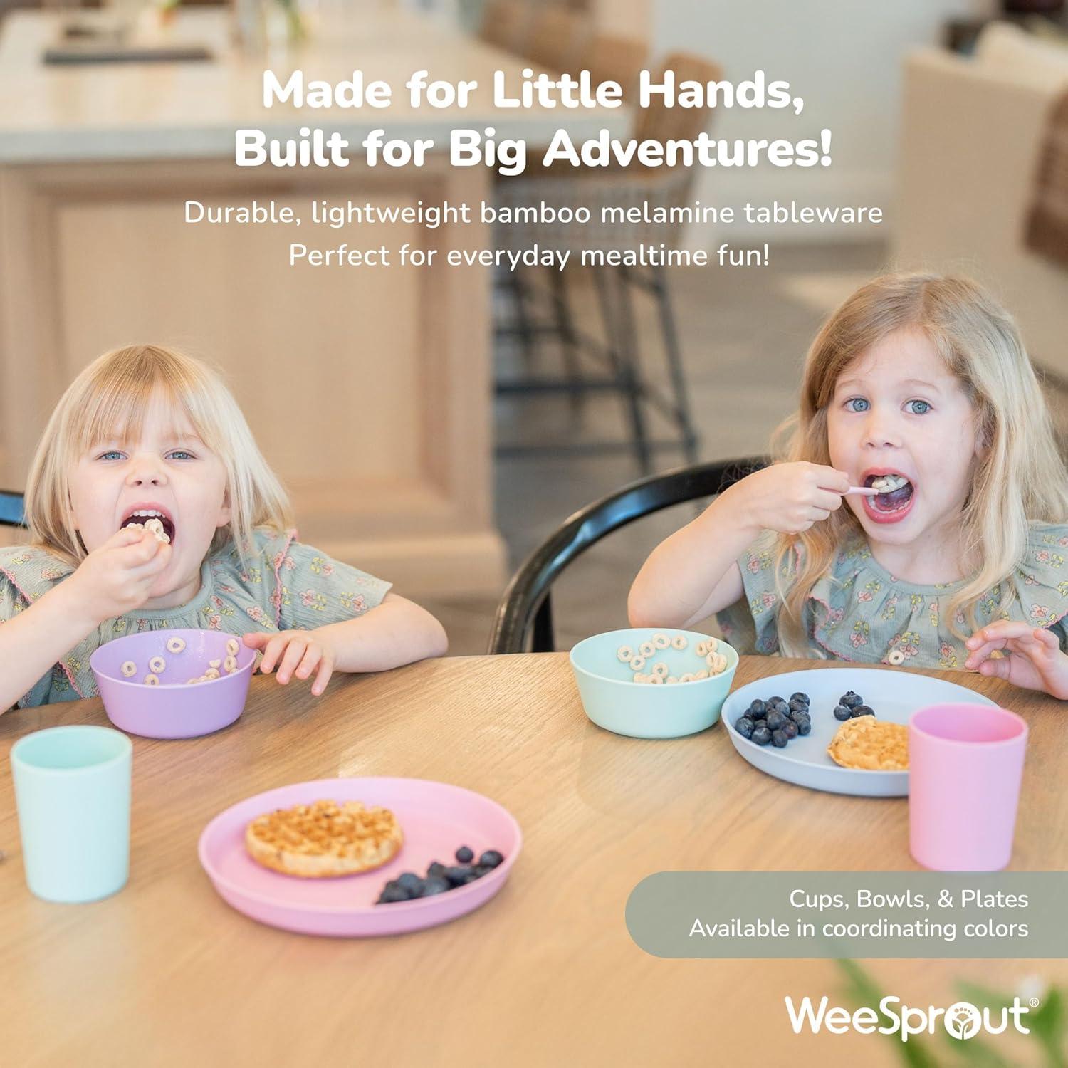 WeeSprout Bamboo Kids Bowls - 15 oz, Set of 4 (Blue, Yellow, Orange, & Red)