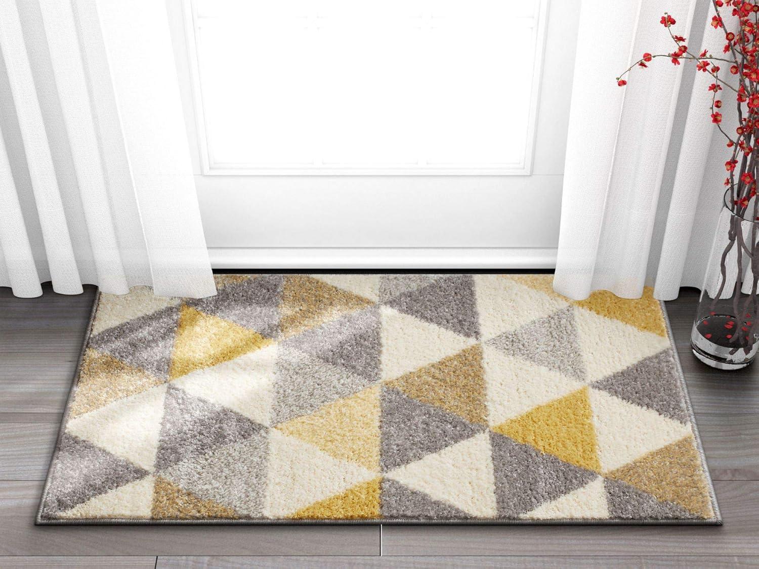 Well Woven Isometry Gold & Grey Modern Geometric Triangle Pattern 2 x 3 (2' x 3') Area Rug Soft Shed Free Easy to Clean Stain Resistant