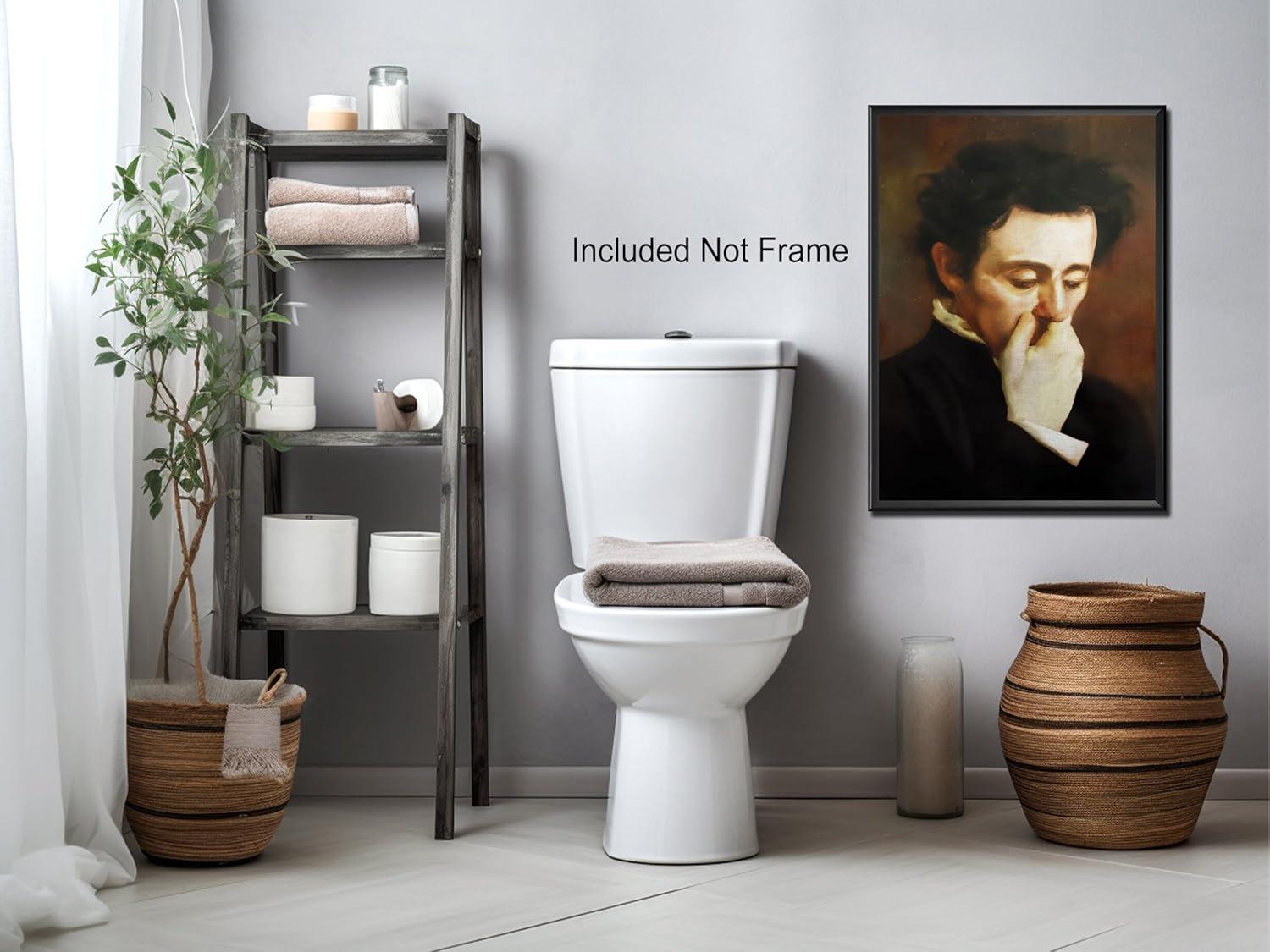 JDNWKBBS Funny Bathroom Canvas Wall Art Humorous Classical Oil Painting Man Covering Nose Posters Vintage Toilet Pictures Prints Rustic Farmhouse Wall Decor for Bathroom Restroom 12x16in Unframed