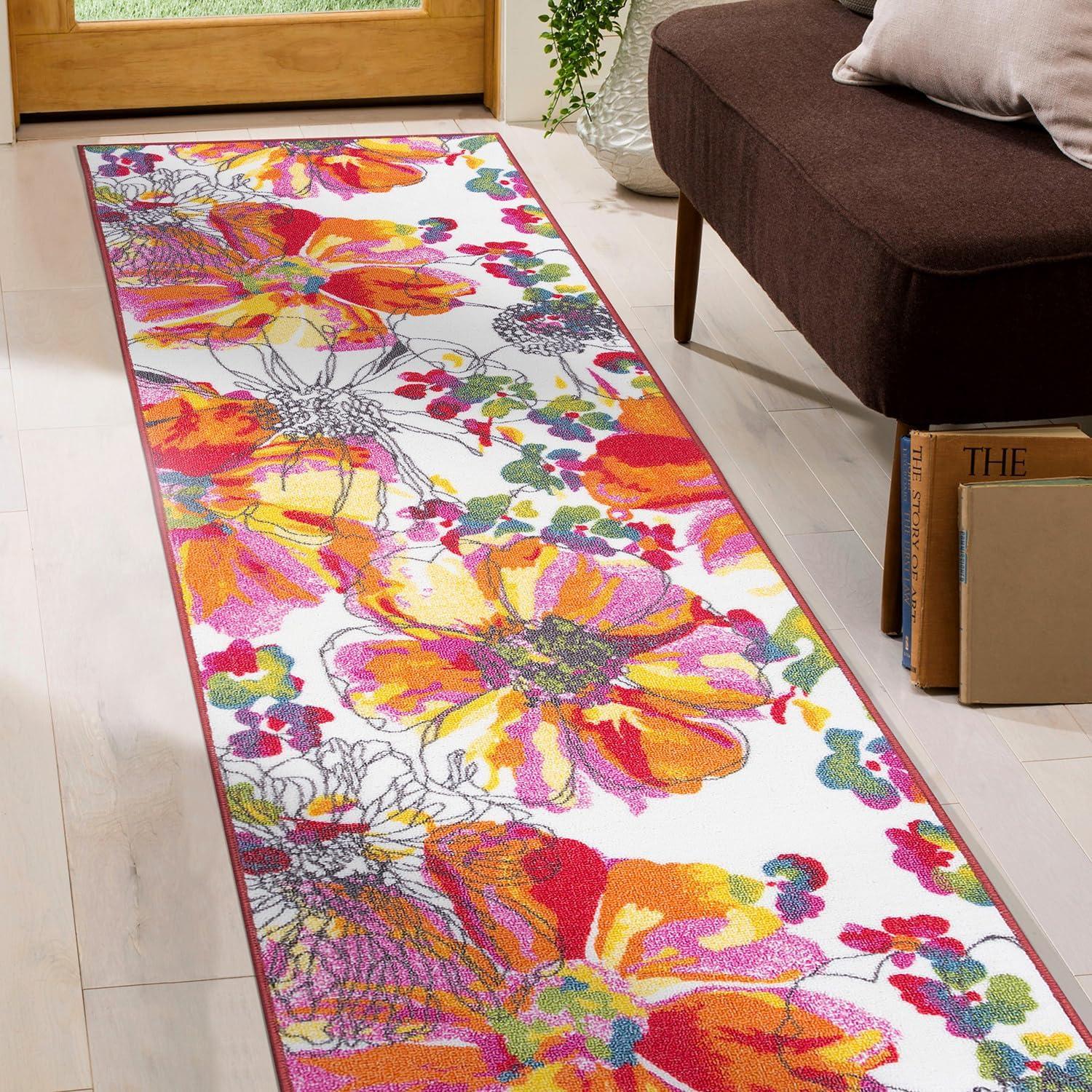 Bright Floral Symphony Non-Slip Washable Area Rug - 2' x 7'