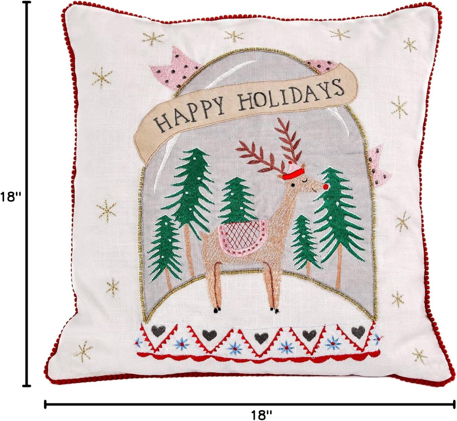 Embroidered Cotton Reversible Throw Pillow