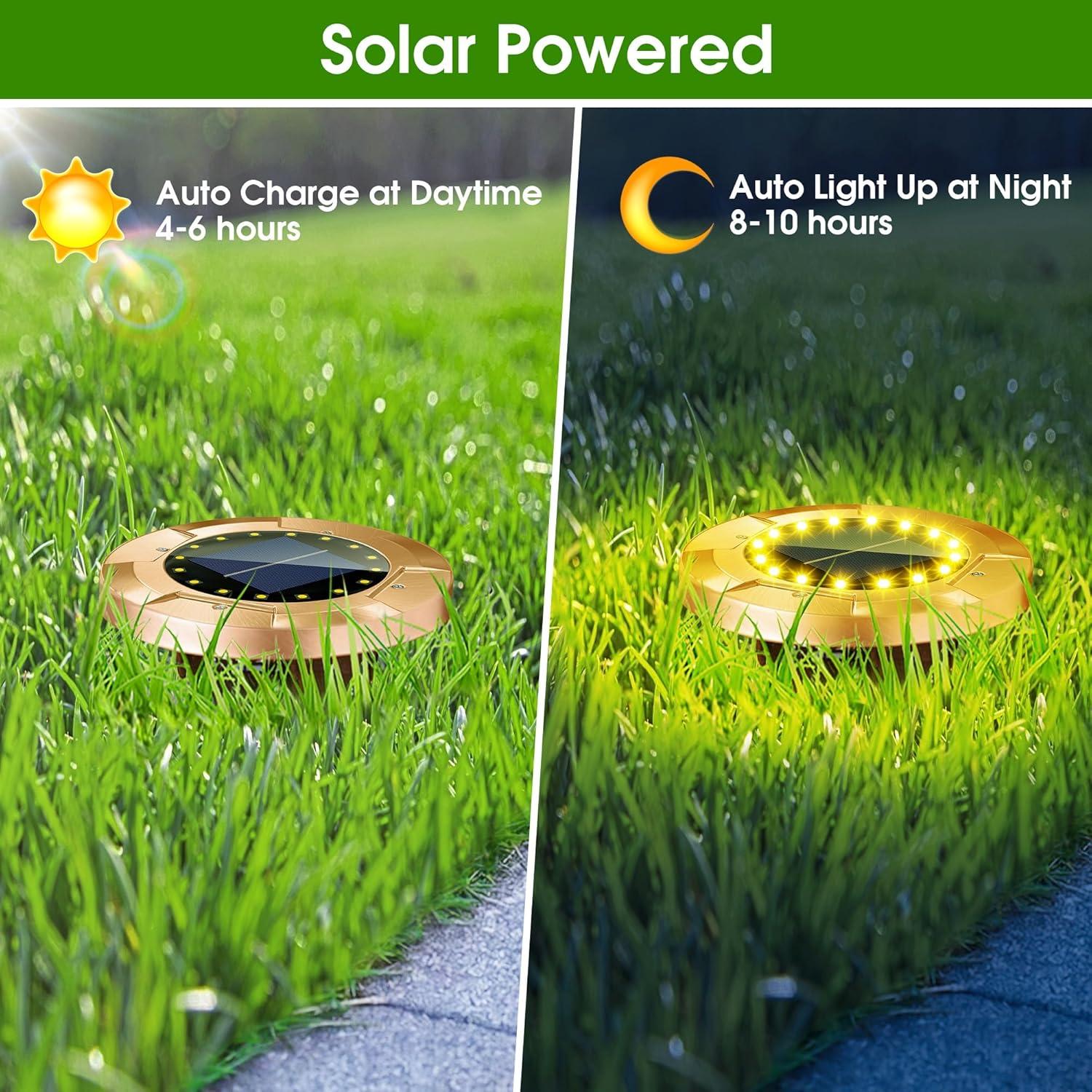 Brass Finish Solar LED Pathway Lights, 8-Pack