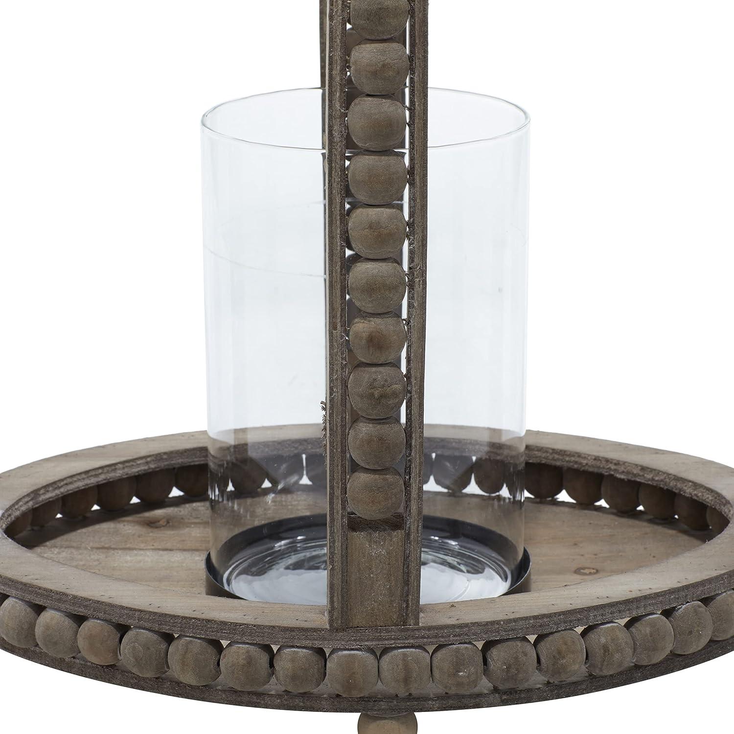 Olivia & May 29" x 13" Rustic Glass/Wood Cage Style Candle Holder Brown: Traditional Wooden Lantern, Tabletop Centerpiece