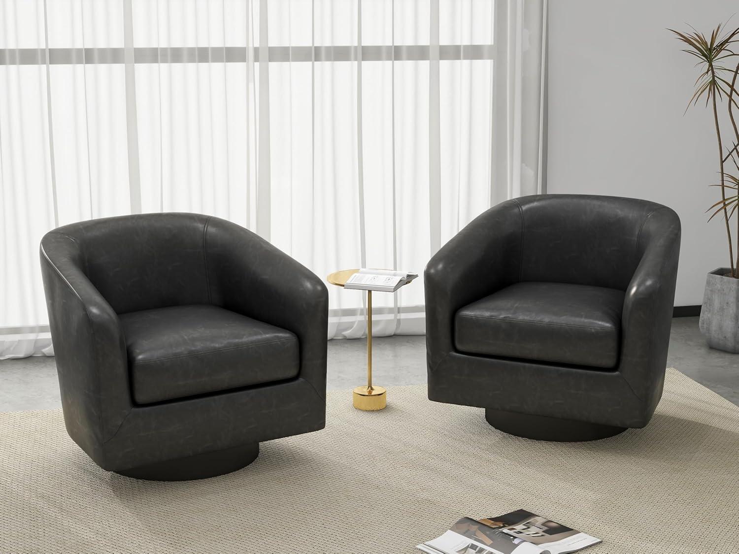 UIXE Swivel Accent Chairs Set of 2 Barrel Club Chair Modern Comfy Faux Leather Upholstered Armchair for Living Room Office, Black