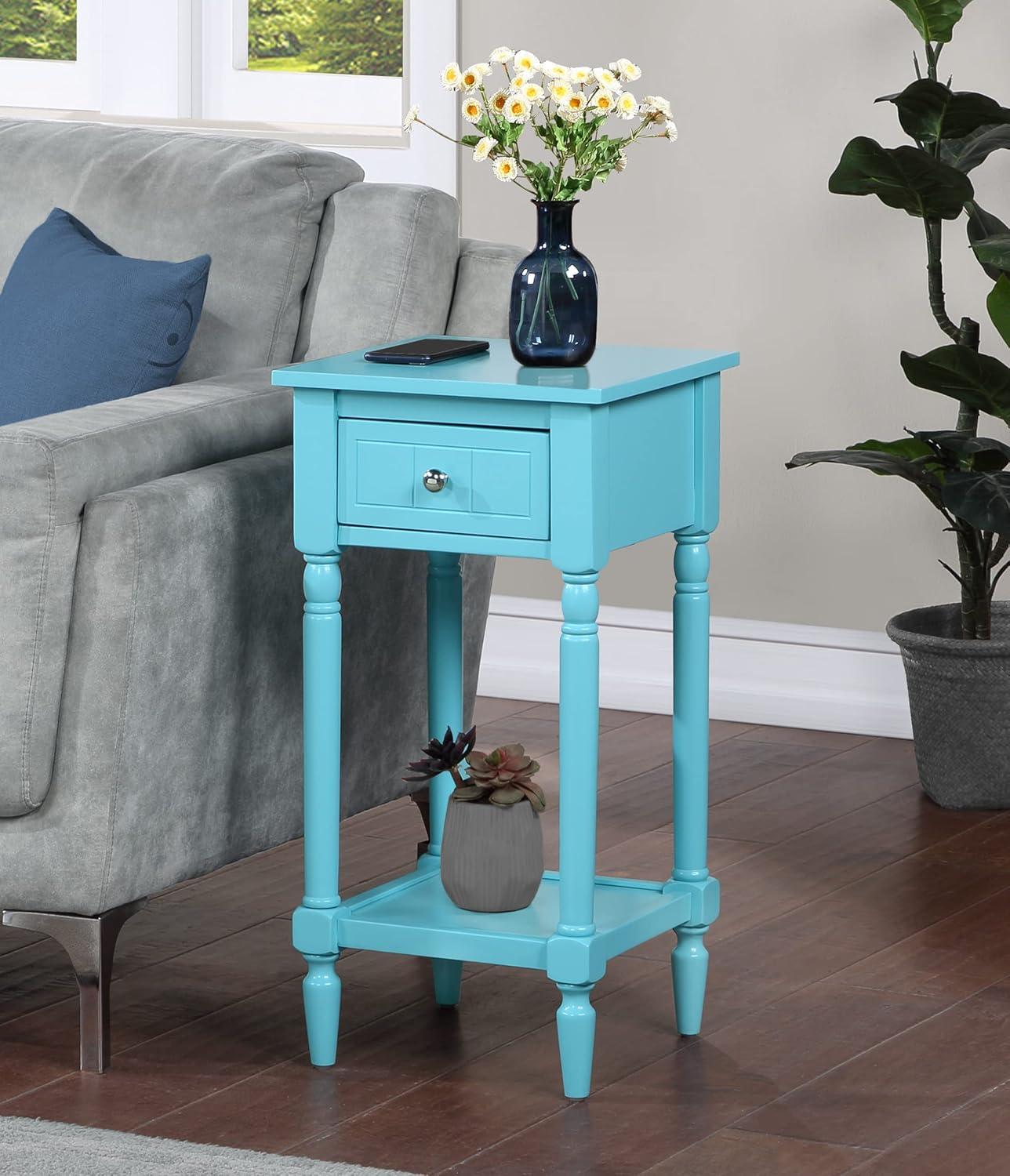 Convenience Concepts French Country Khloe 1 Drawer Accent Table with Shelf, Sky Blue