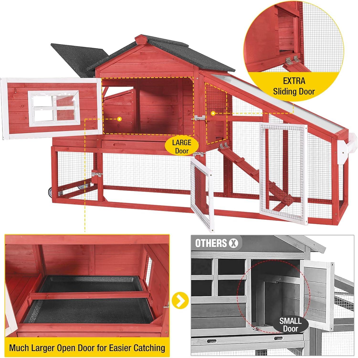 Aivituvin-AIR23-R Wooden Chicken Coop Red 67.3"(L)x26"(W)x39.4"(H)