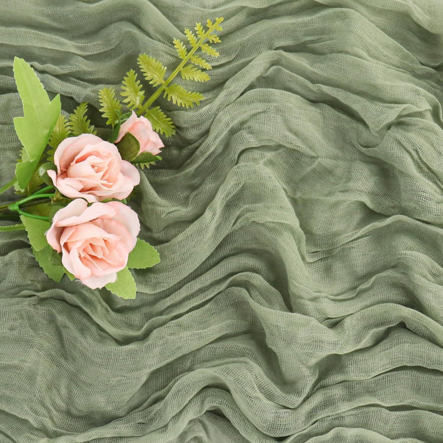 Mint Green Cheesecloth Table Runner 6 Pack 35" Boho Gauze Runner 120 inches Long Tablecloth Runner Rustic Sheer Fabric Bulk for Baby Shower Wedding Bridal Birthday Party Table Decorations