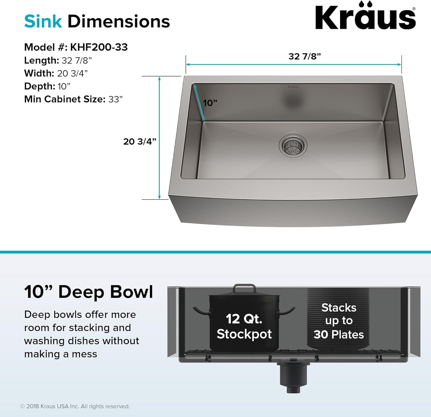 KRAUS Standart PRO™ 33-in Single Bowl Farmhouse Kitchen Sink with WasteGuard™ Garbage Disposal