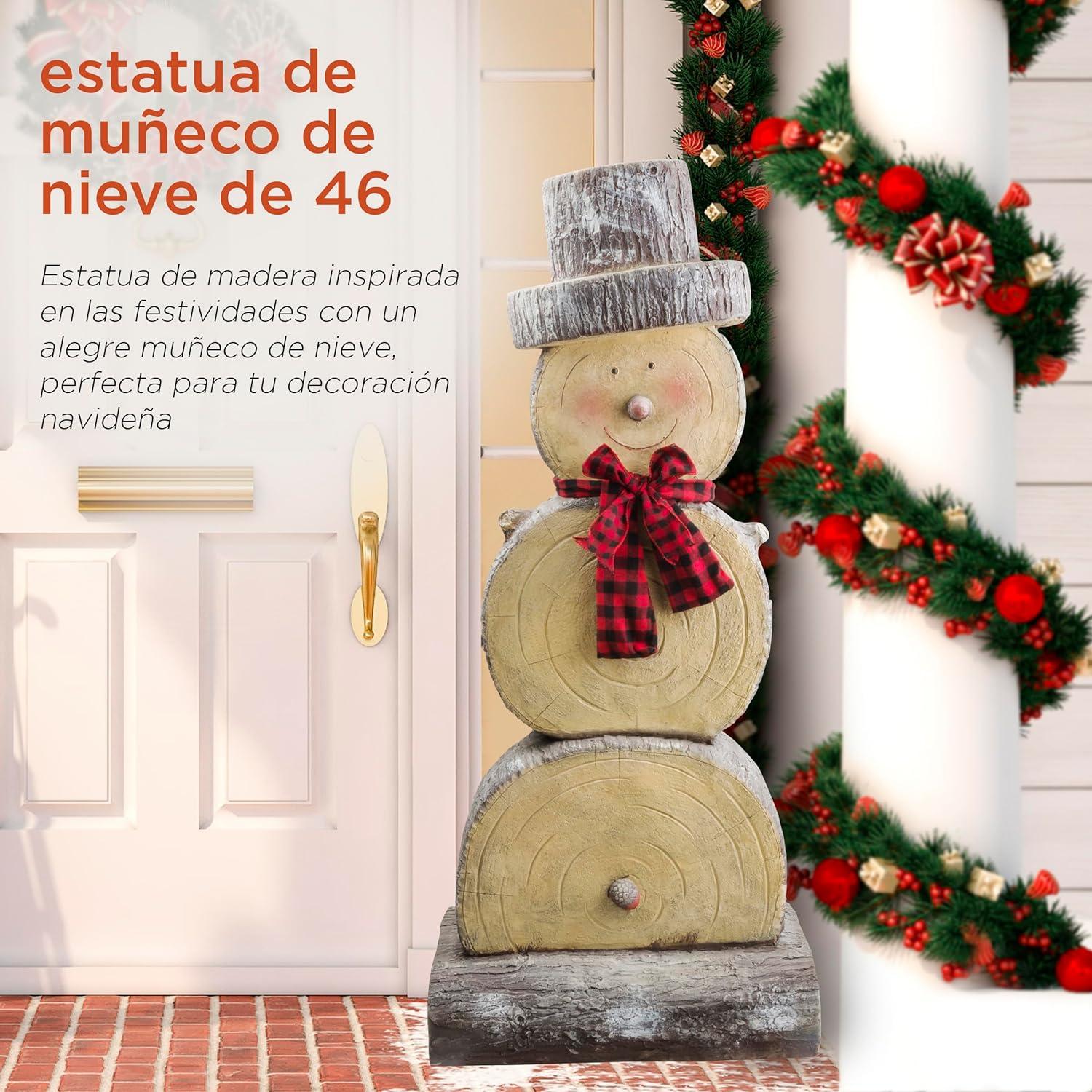 Alpine Corporation 16" x 9" x 38" Wooden Snowman Holiday Statue, Brown/Tan