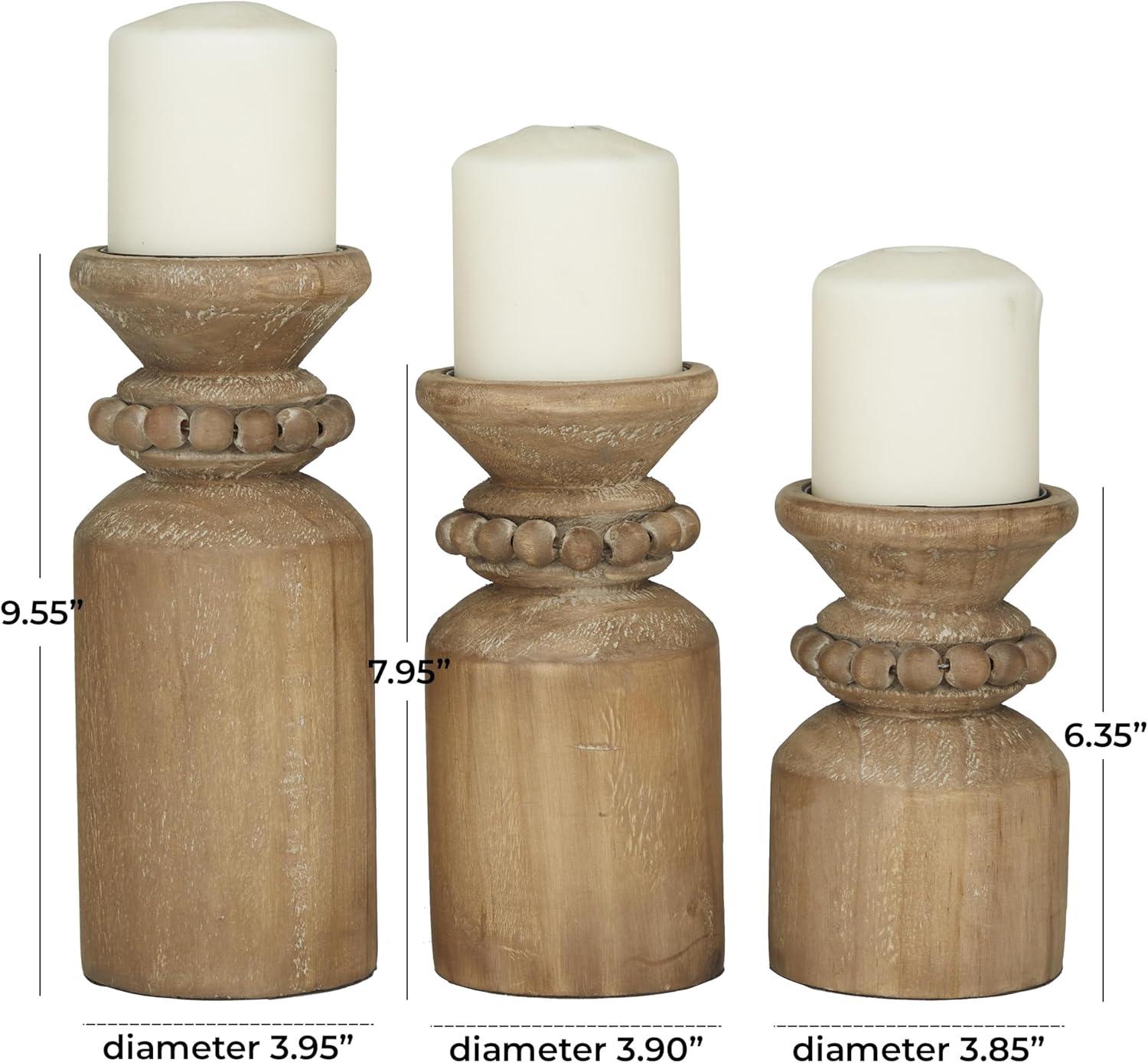 DecMode 3 Candle Brown Wood Candle Holder, Set of 3