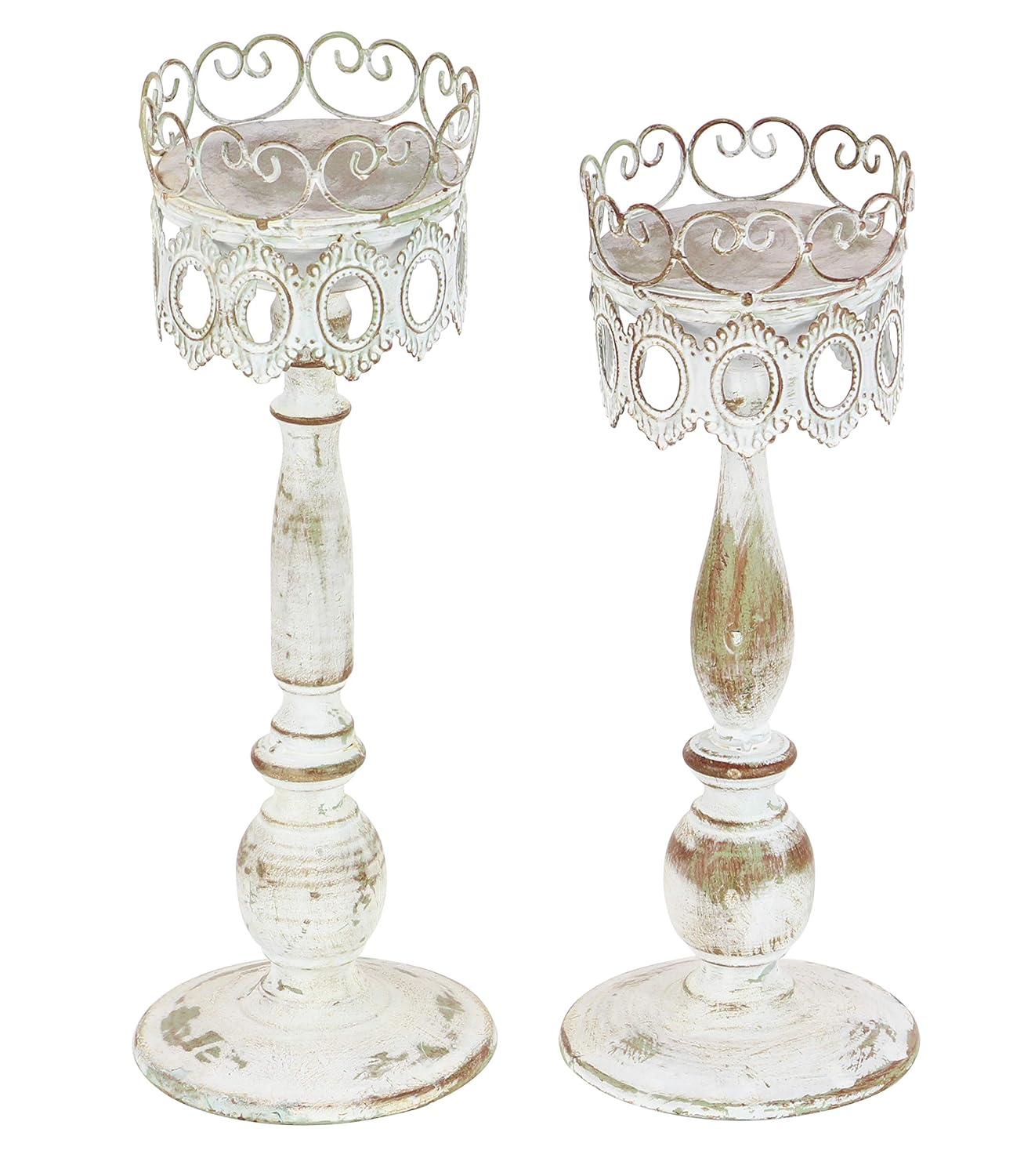 DecMode 2 Candle Beige Metal Candle Holder, Set of 2