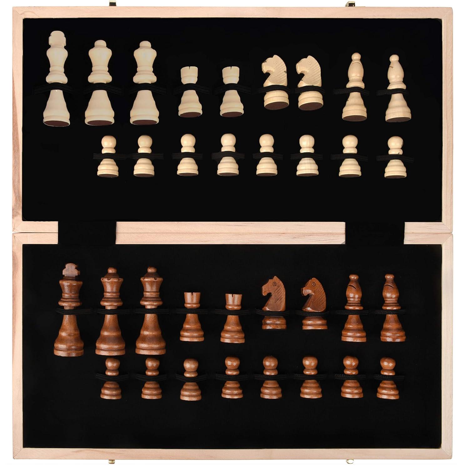 Wooden Chess Set 17 In Staunton Chess Set - Large Folding Chess Board Game Sets - Storage For Pieces | Wood Pawns - Unique E-Book For Beginner - 2 Extra Queens | For Kids & Adults