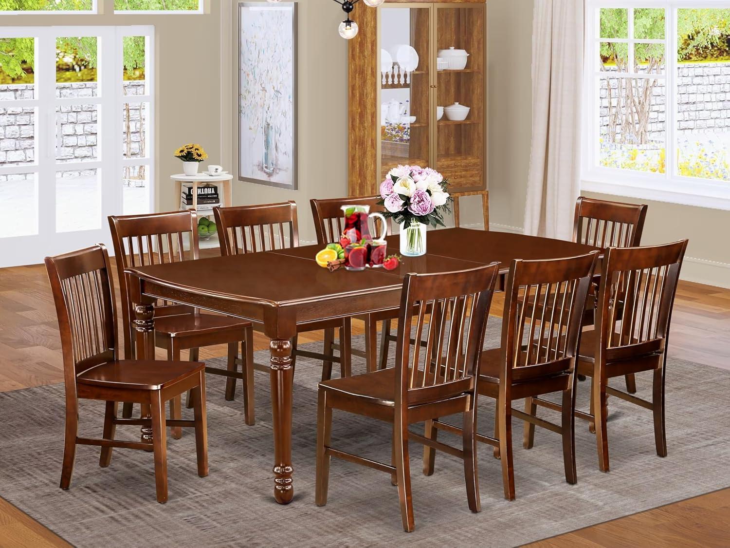 East West Furniture Dover 9-piece Wood Kitchen Table Set in Mahogany