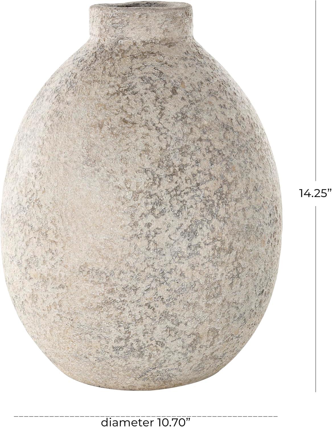 Deco 79 Ceramic Decorative Vase Antique Style Textured Centerpiece Vase, Flower Vase for Home Decoration 11" x 11" x 14", Beige