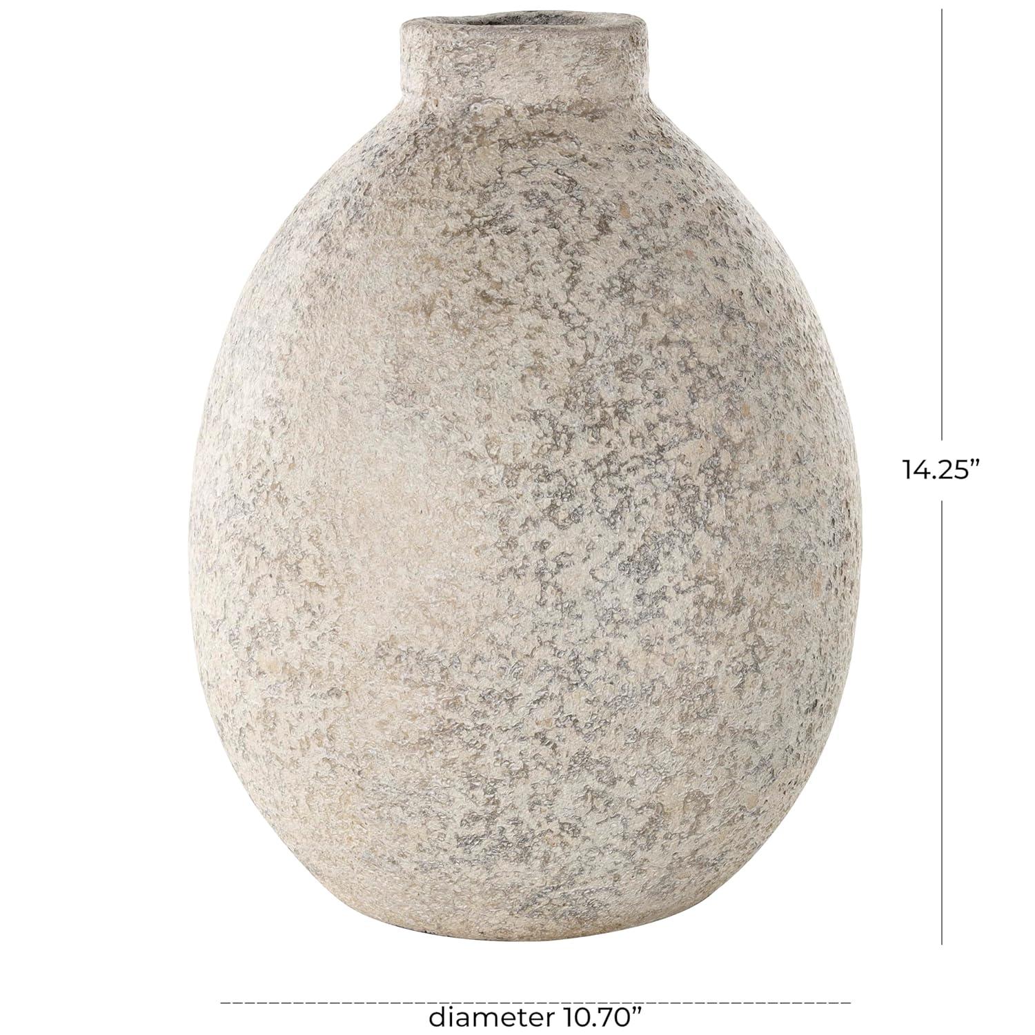 Deco 79 Ceramic Decorative Vase Antique Style Textured Centerpiece Vase, Flower Vase for Home Decoration 11" x 11" x 14", Beige