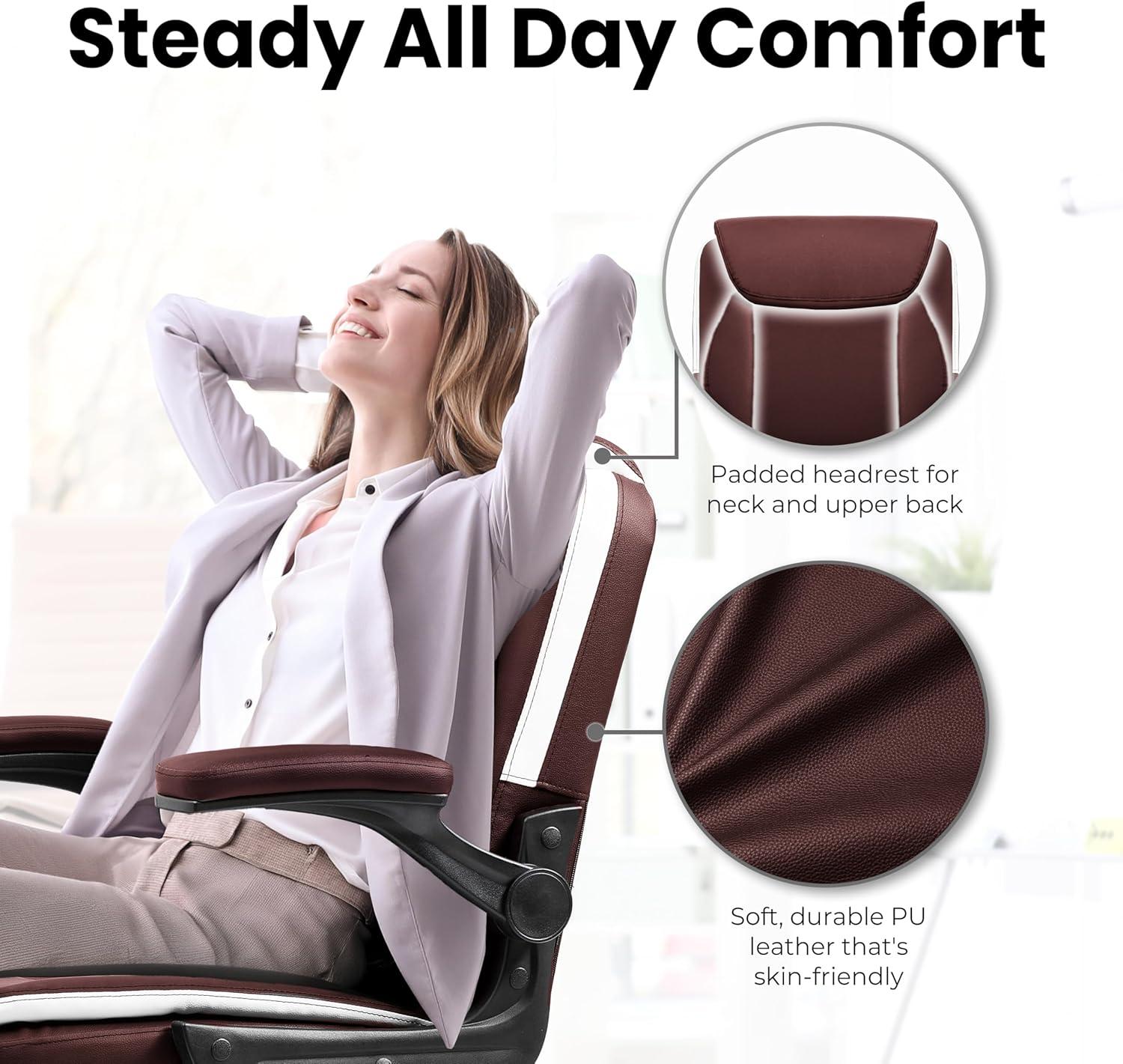 Brown PU Leather Ergonomic Office Chair with Flip-up Arms