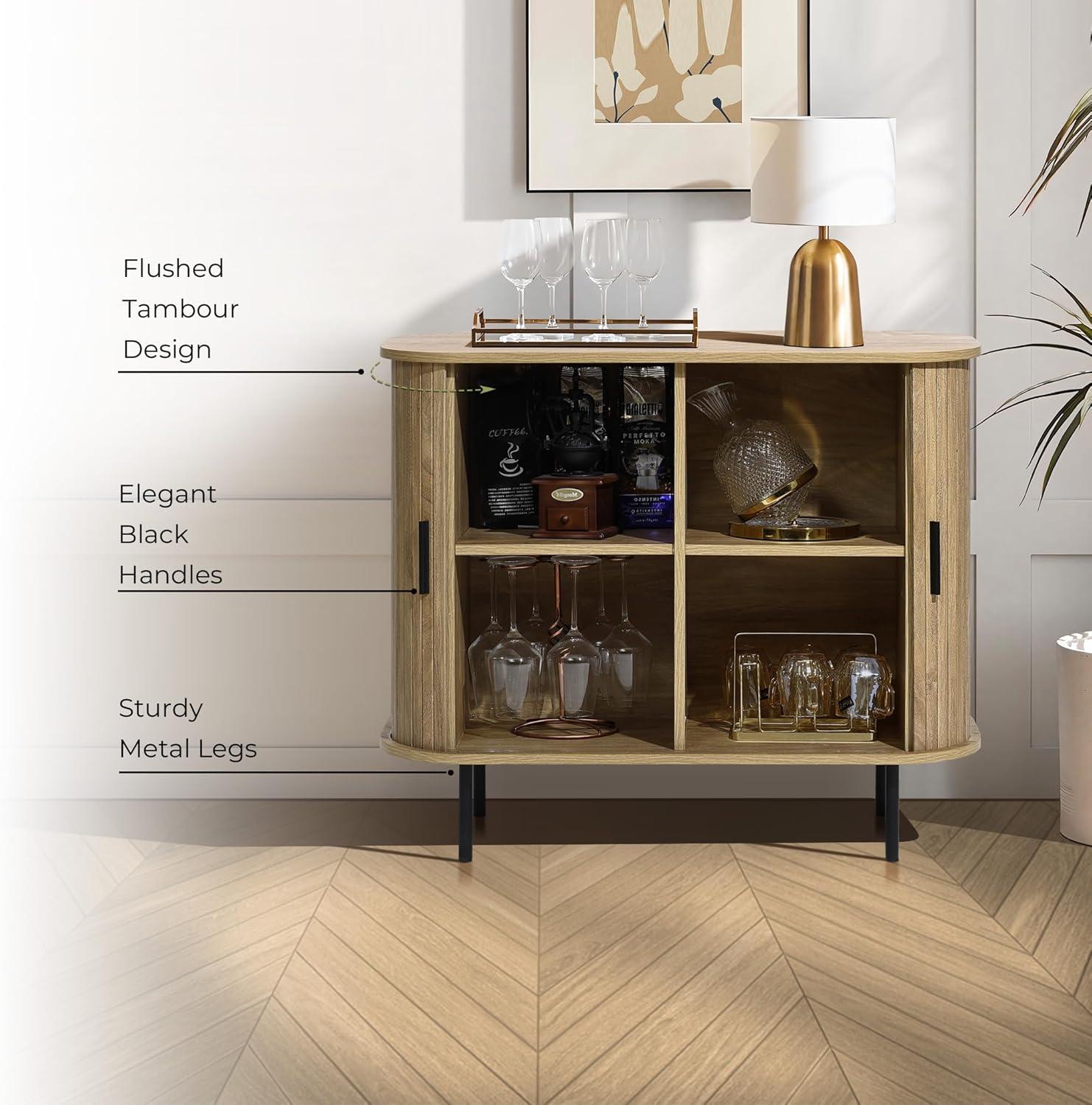 LuxenHome 35” Mid Century Modern Accent Cabinet, Sliding Door Sideboard Buffet Cabinet with Storage, Small Storage Entryway Cabinets for Kitchen, Living Room, Entryway