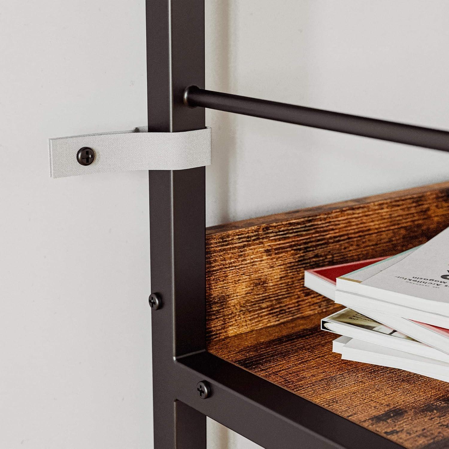 Industrial Bookshelves and Bookcases  Ladder Shelf 5 Tier with Metal Frame for Living Room   Office  Rustics Brown