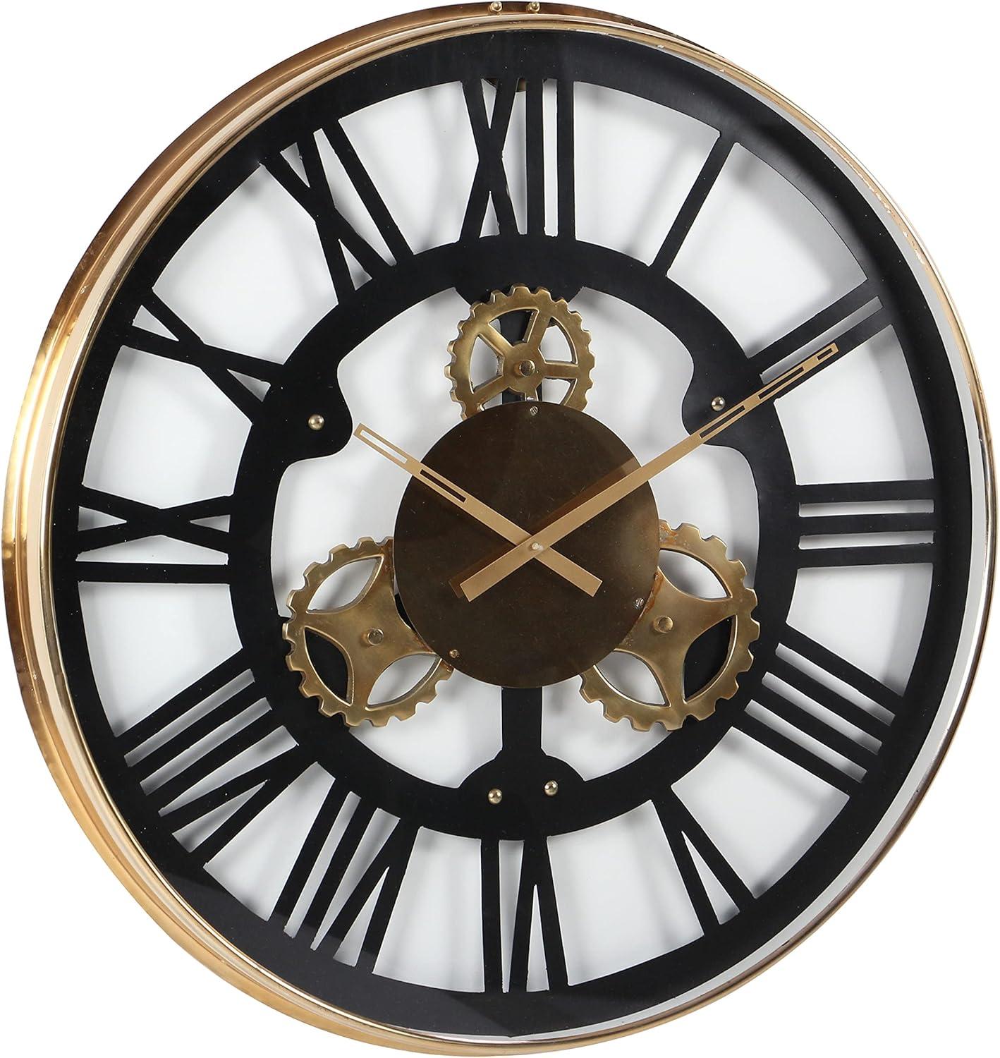 DecMode 32" Black Stainless Steel Metal Gear Wall Clock