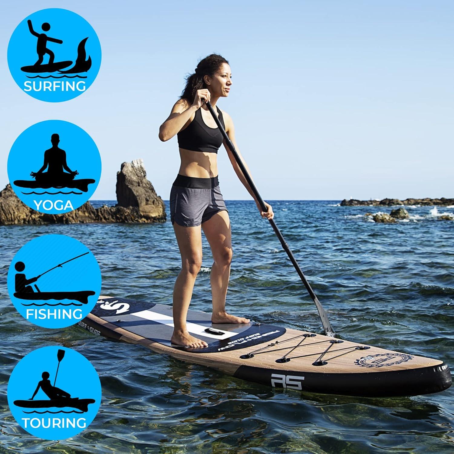 SereneLife Serenelife Inflatable Stand Up Paddle Board (6 Inches Thick) With Premium SUP Accessories & Carry Bag | Wide Stance, Bottom Fin For Paddling, Surf Control, Non-Slip Deck | Youth & Adult Standing Boat SLSUPB754