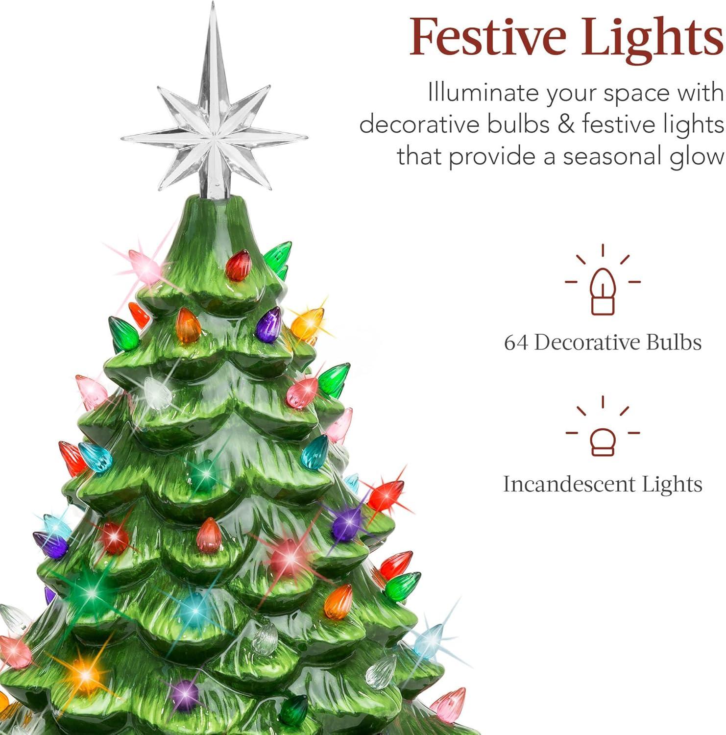 Best Choice Products 15in Ceramic Christmas Tree, Pre-lit Hand-Painted Holiday Decor w/ 64 Lights