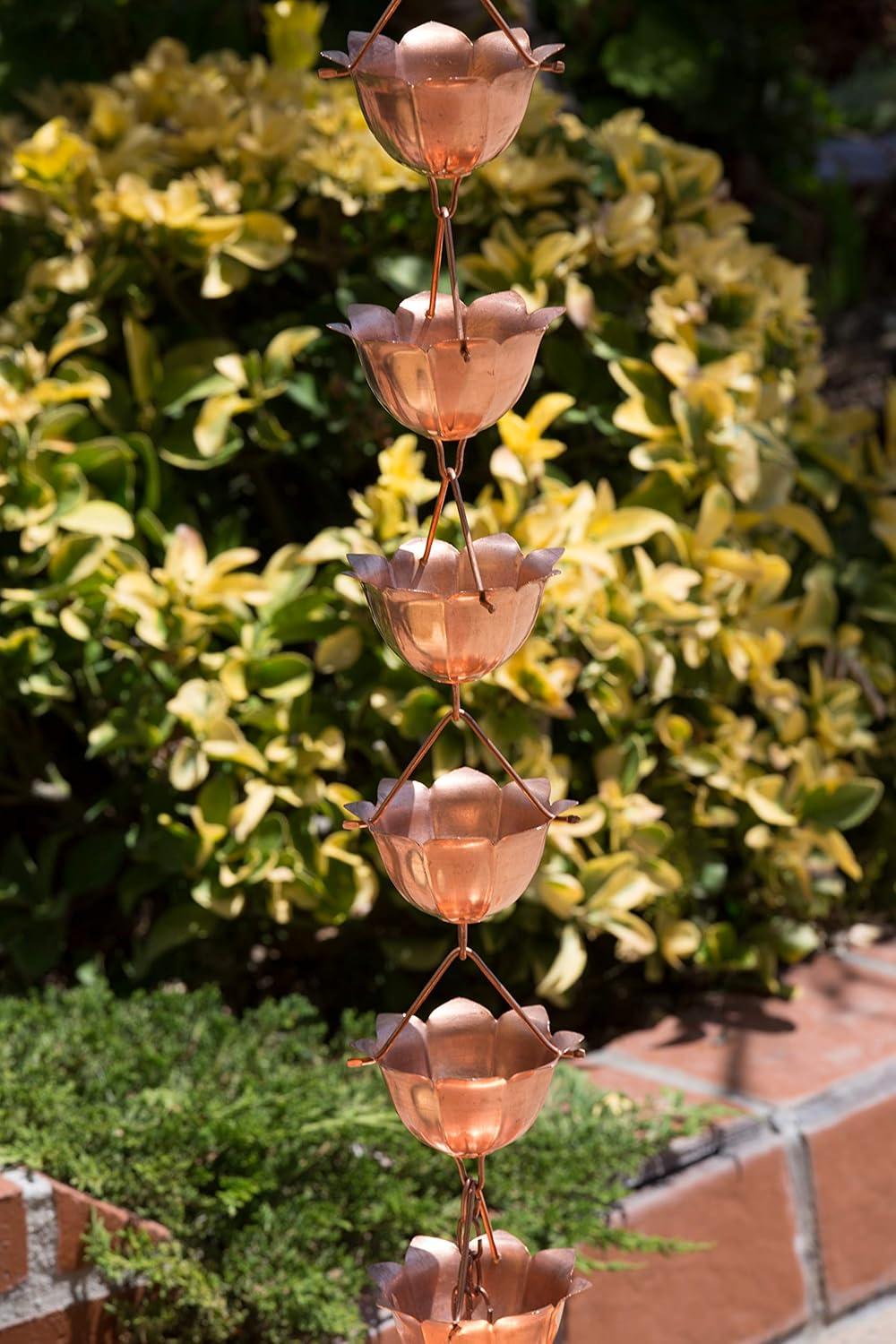 Monarch Rain Chains Pure Copper Lotus Cup Rain Chain Replacement Downspout for Gutters